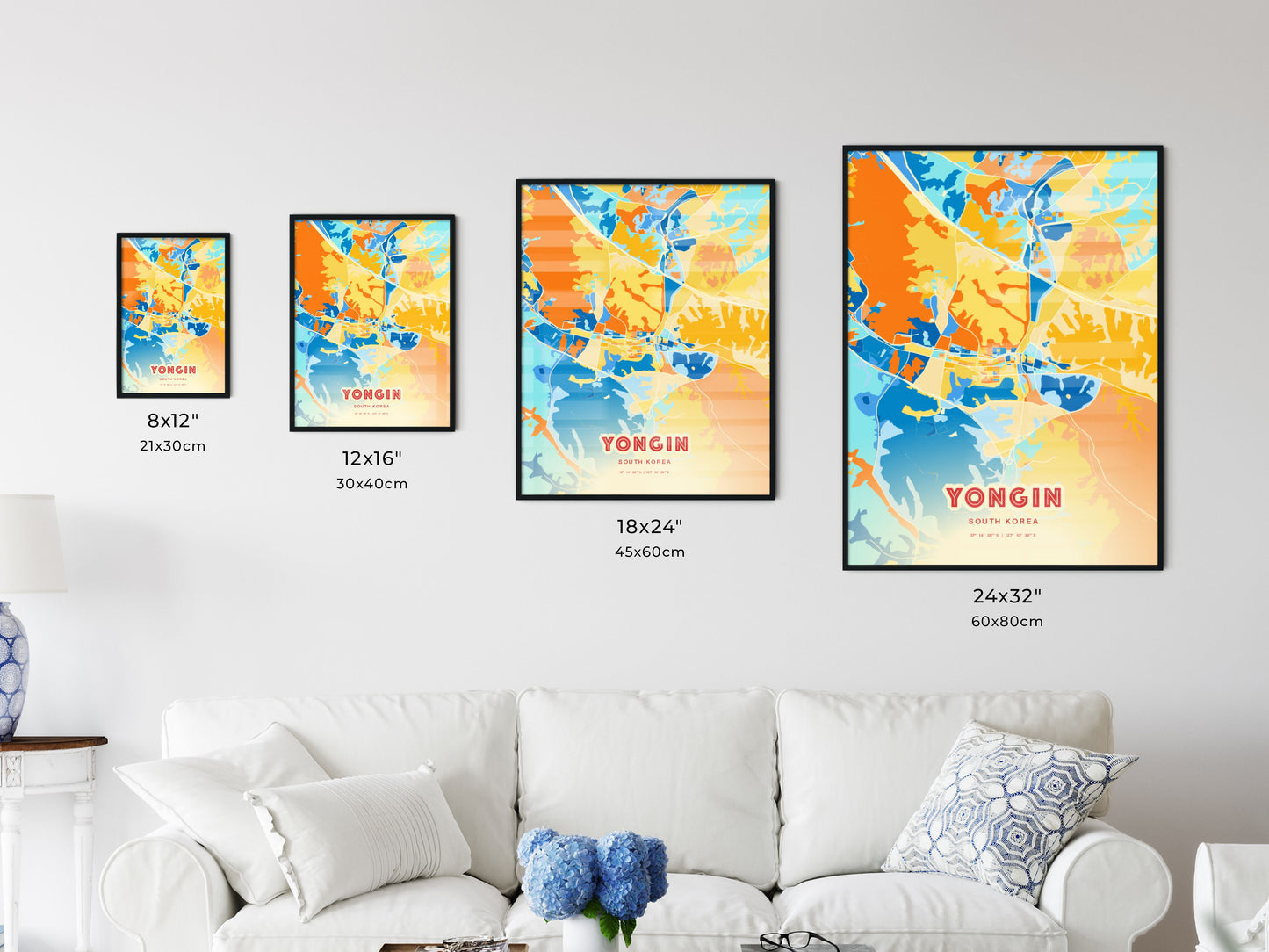 Colorful YONGIN SOUTH KOREA Fine Art Map Blue Orange