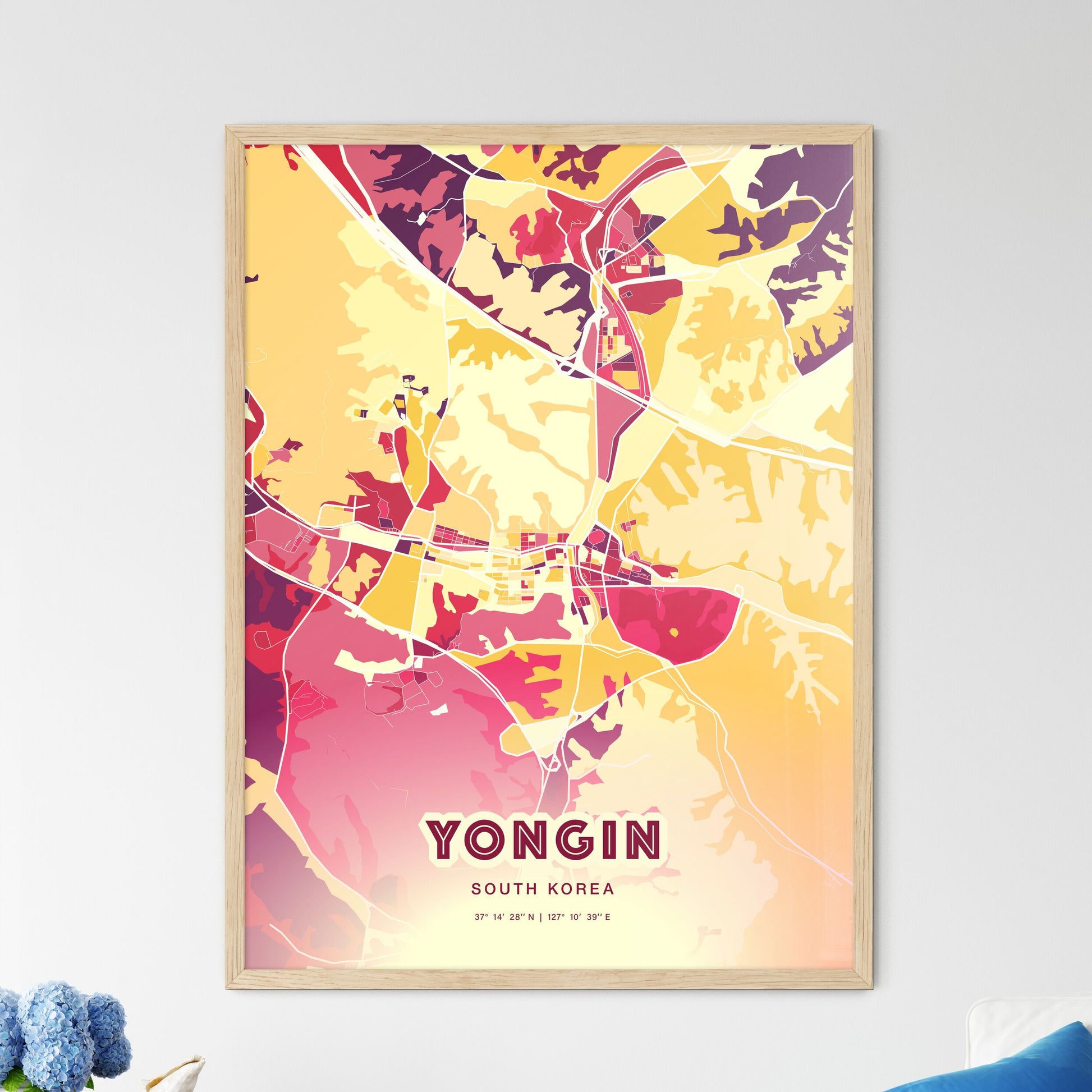 Colorful YONGIN SOUTH KOREA Fine Art Map Hot Red