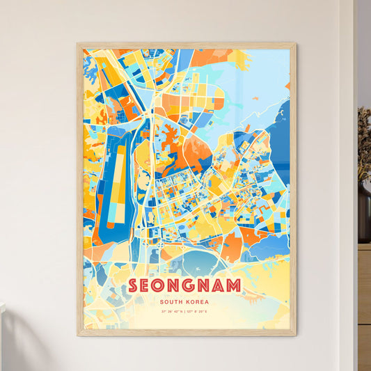 Colorful SEONGNAM SOUTH KOREA Fine Art Map Blue Orange