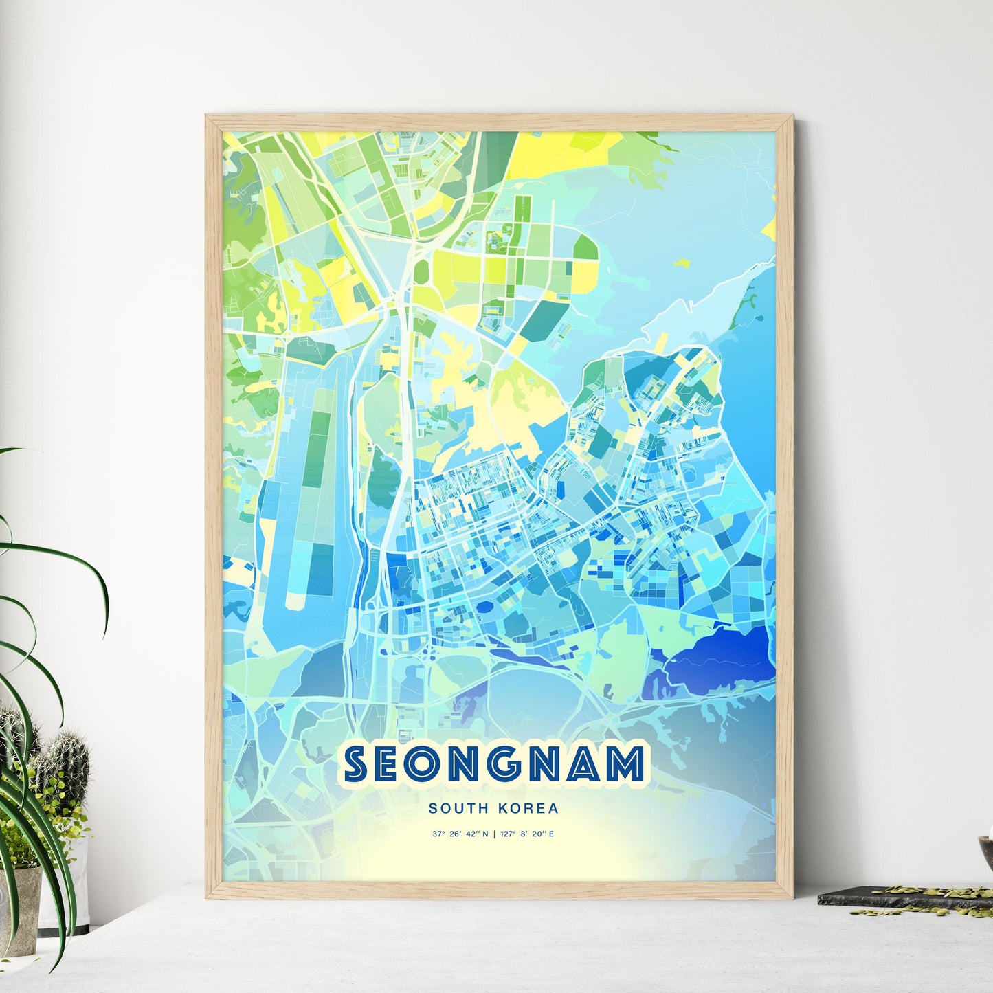 Colorful SEONGNAM SOUTH KOREA Fine Art Map Cool Blue