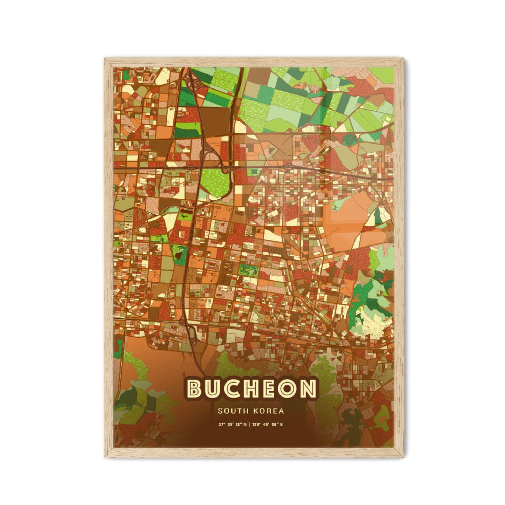 Colorful BUCHEON SOUTH KOREA Fine Art Map Farmhouse