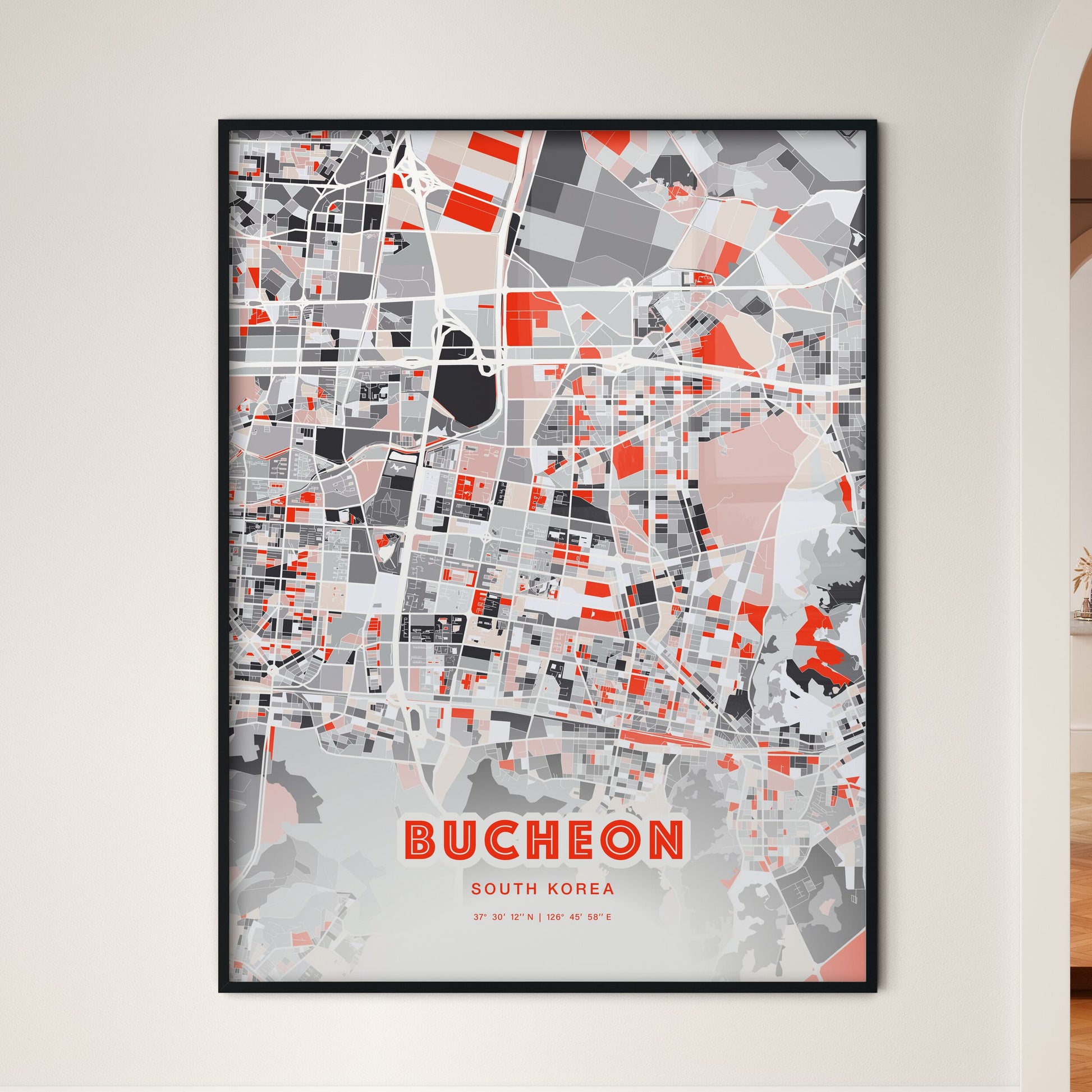 Colorful BUCHEON SOUTH KOREA Fine Art Map Modern