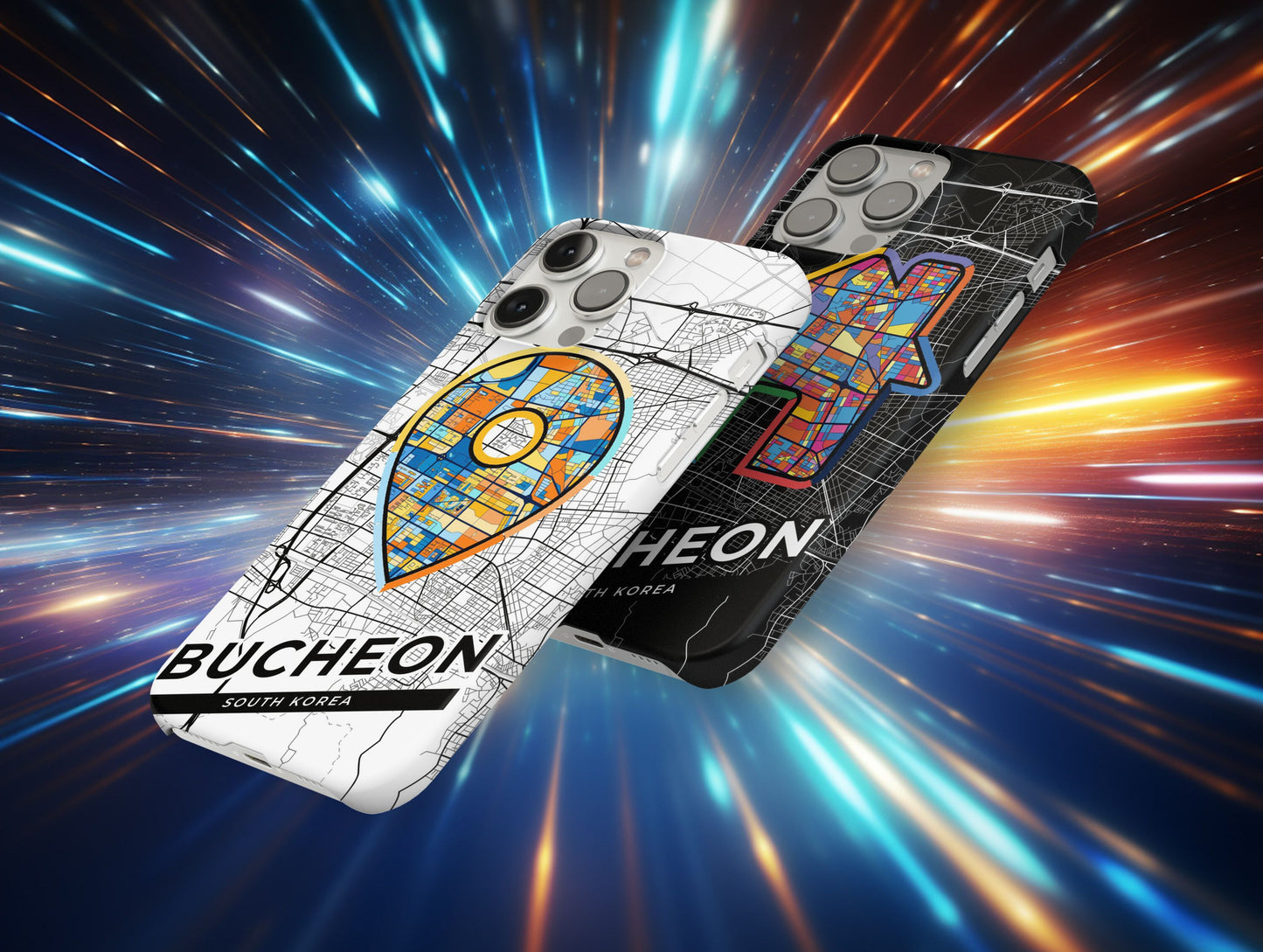 Bucheon South Korea slim phone case with colorful icon. Birthday, wedding or housewarming gift. Couple match cases.