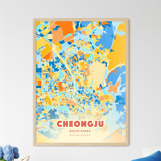 Colorful CHEONGJU SOUTH KOREA Fine Art Map Blue Orange