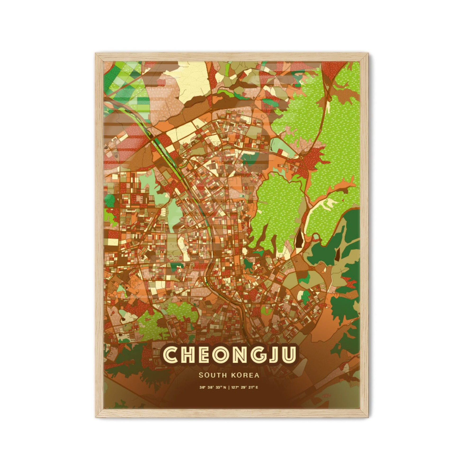 Colorful CHEONGJU SOUTH KOREA Fine Art Map Farmhouse