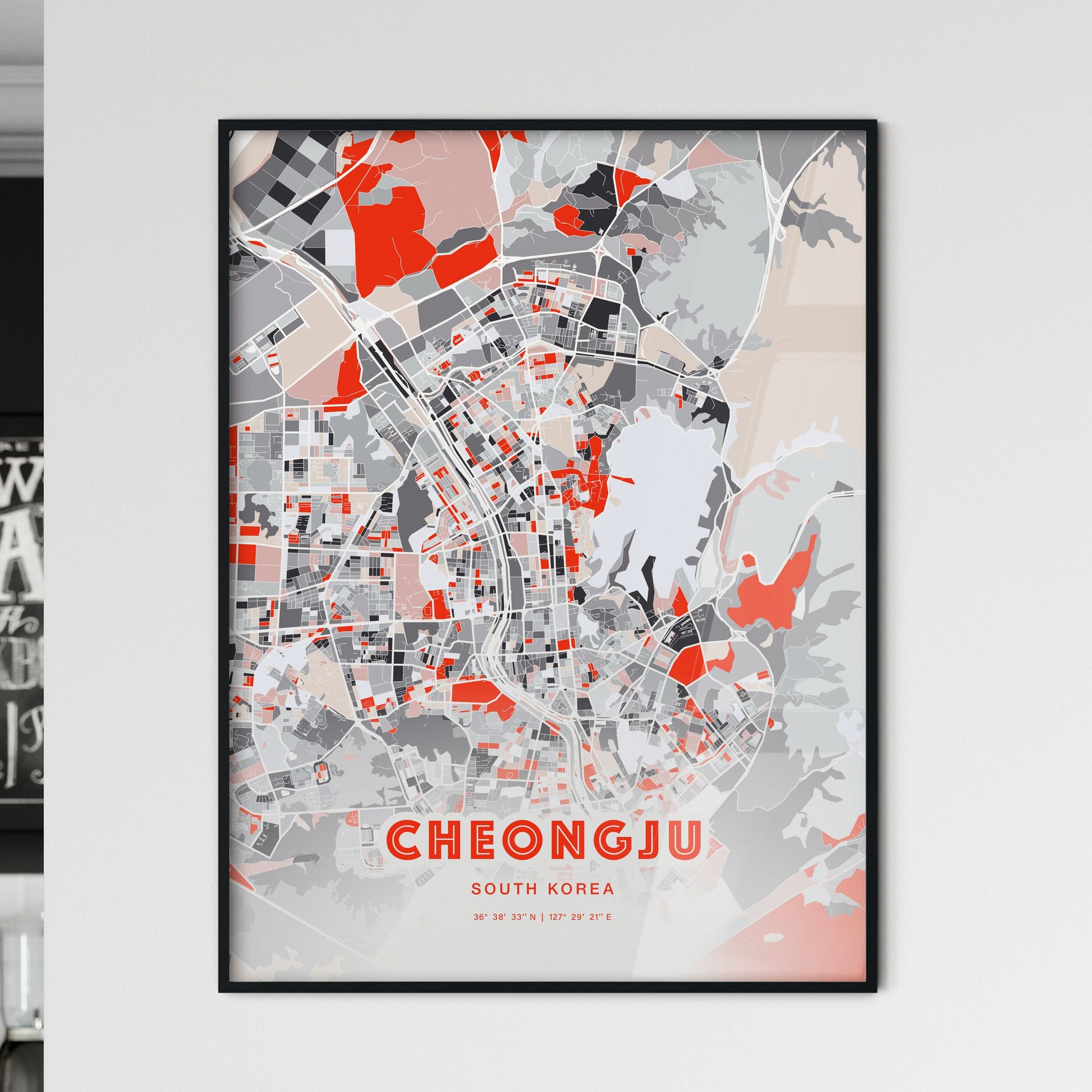 Colorful CHEONGJU SOUTH KOREA Fine Art Map Modern