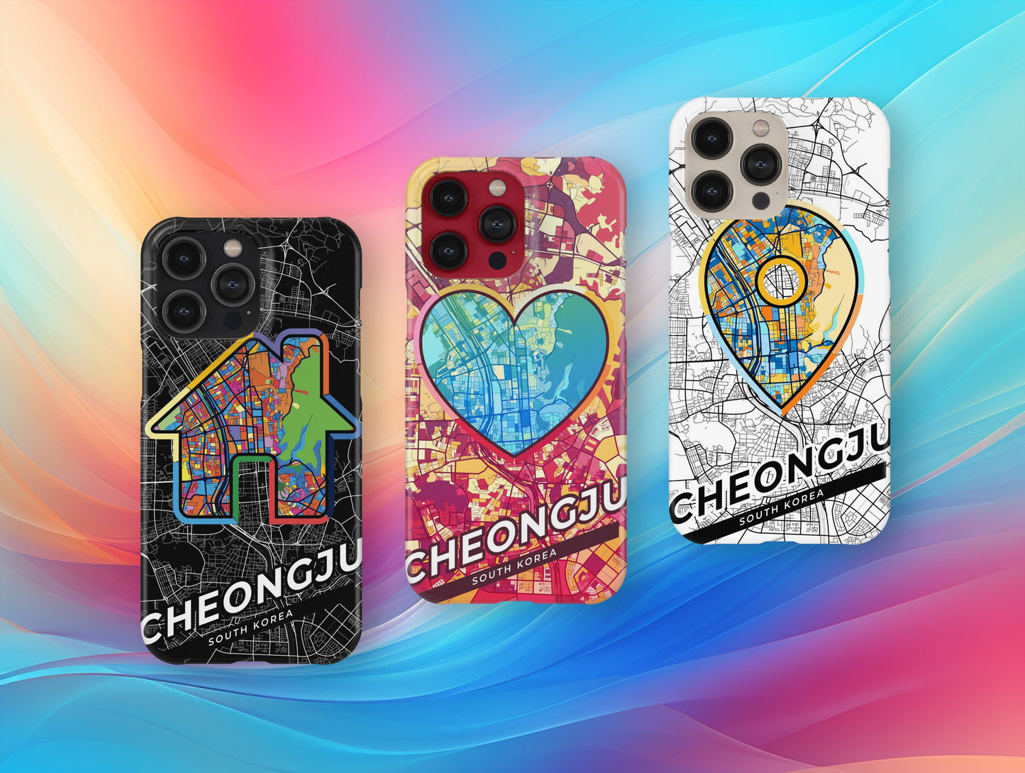 Cheongju South Korea slim phone case with colorful icon. Birthday, wedding or housewarming gift. Couple match cases.