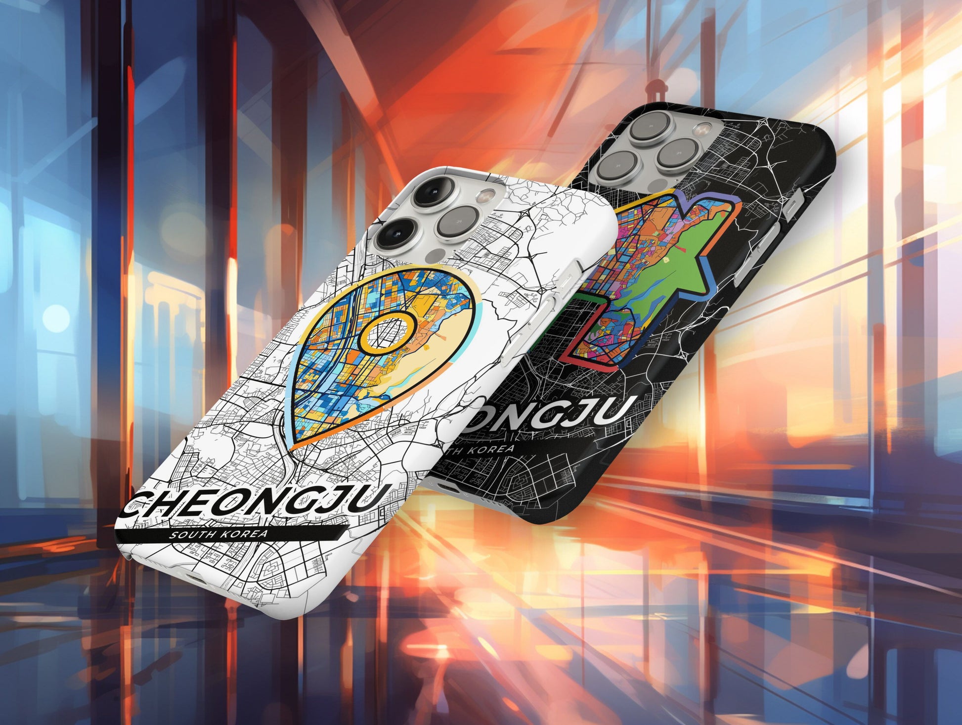 Cheongju South Korea slim phone case with colorful icon. Birthday, wedding or housewarming gift. Couple match cases.