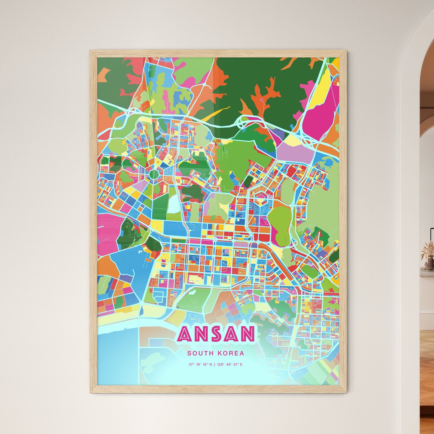 Colorful ANSAN SOUTH KOREA Fine Art Map Crazy Colors