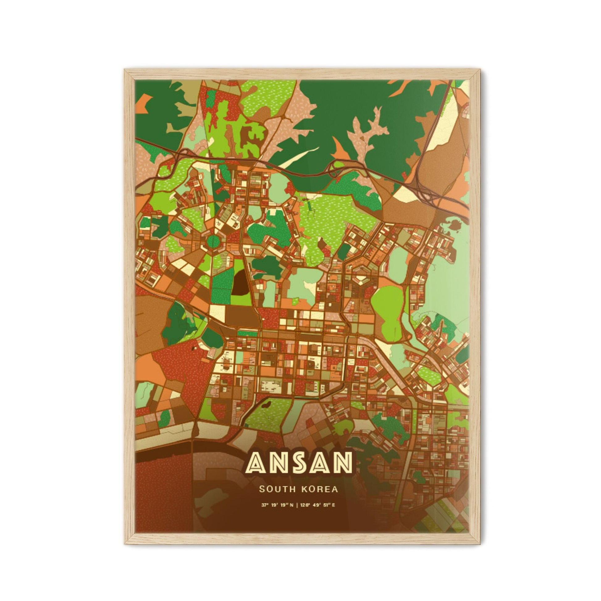 Colorful ANSAN SOUTH KOREA Fine Art Map Farmhouse