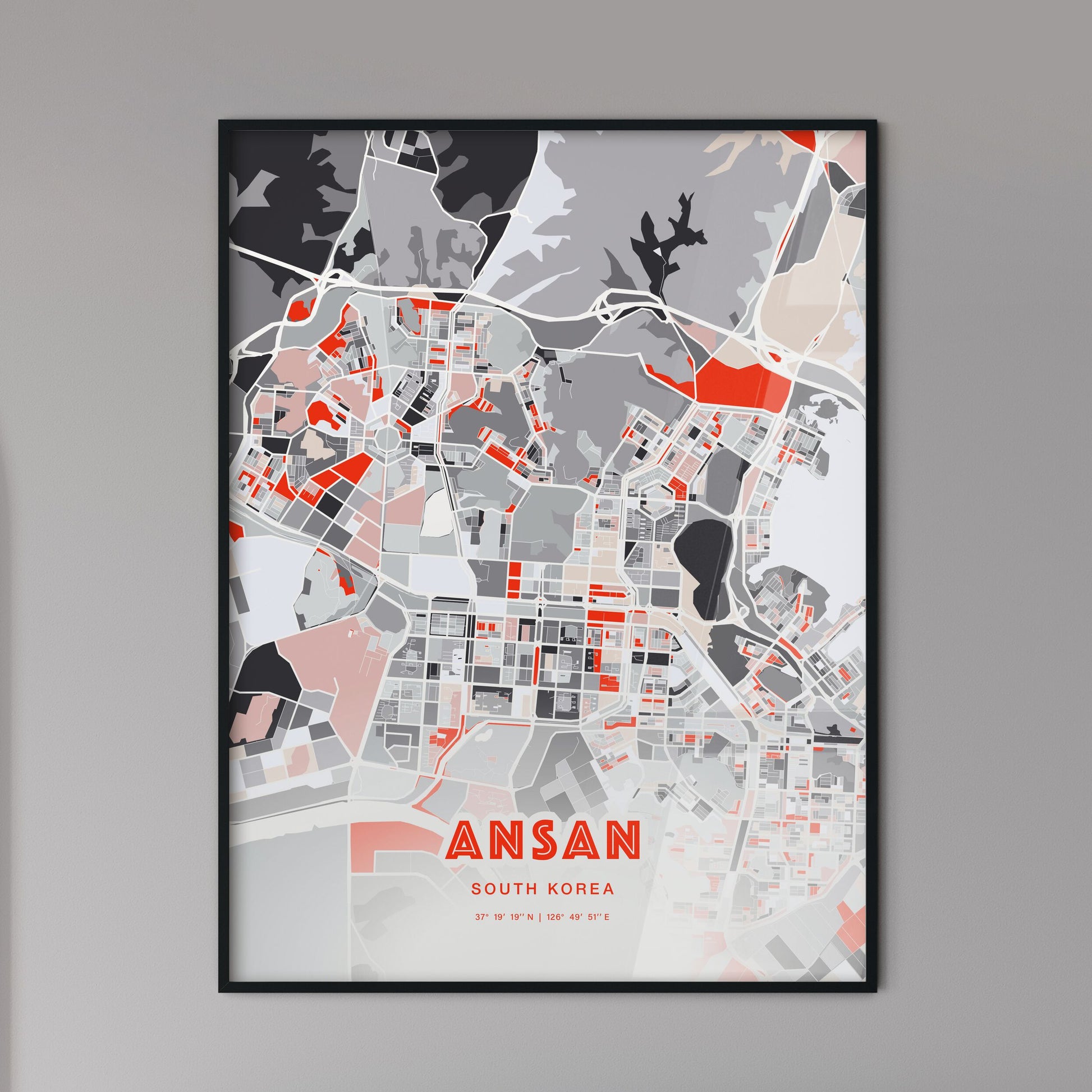 Colorful ANSAN SOUTH KOREA Fine Art Map Modern