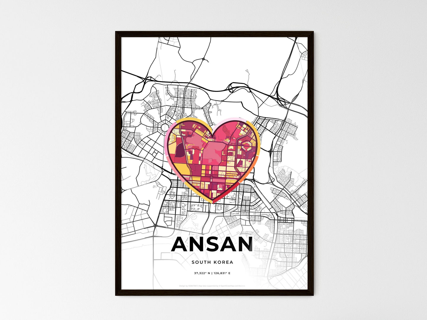 ANSAN SOUTH KOREA minimal art map with a colorful icon. Where it all began, Couple map gift. Style 2