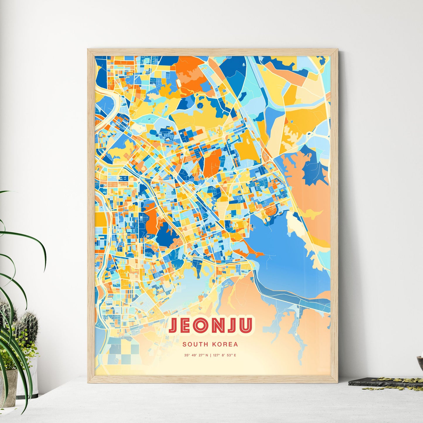 Colorful JEONJU SOUTH KOREA Fine Art Map Blue Orange