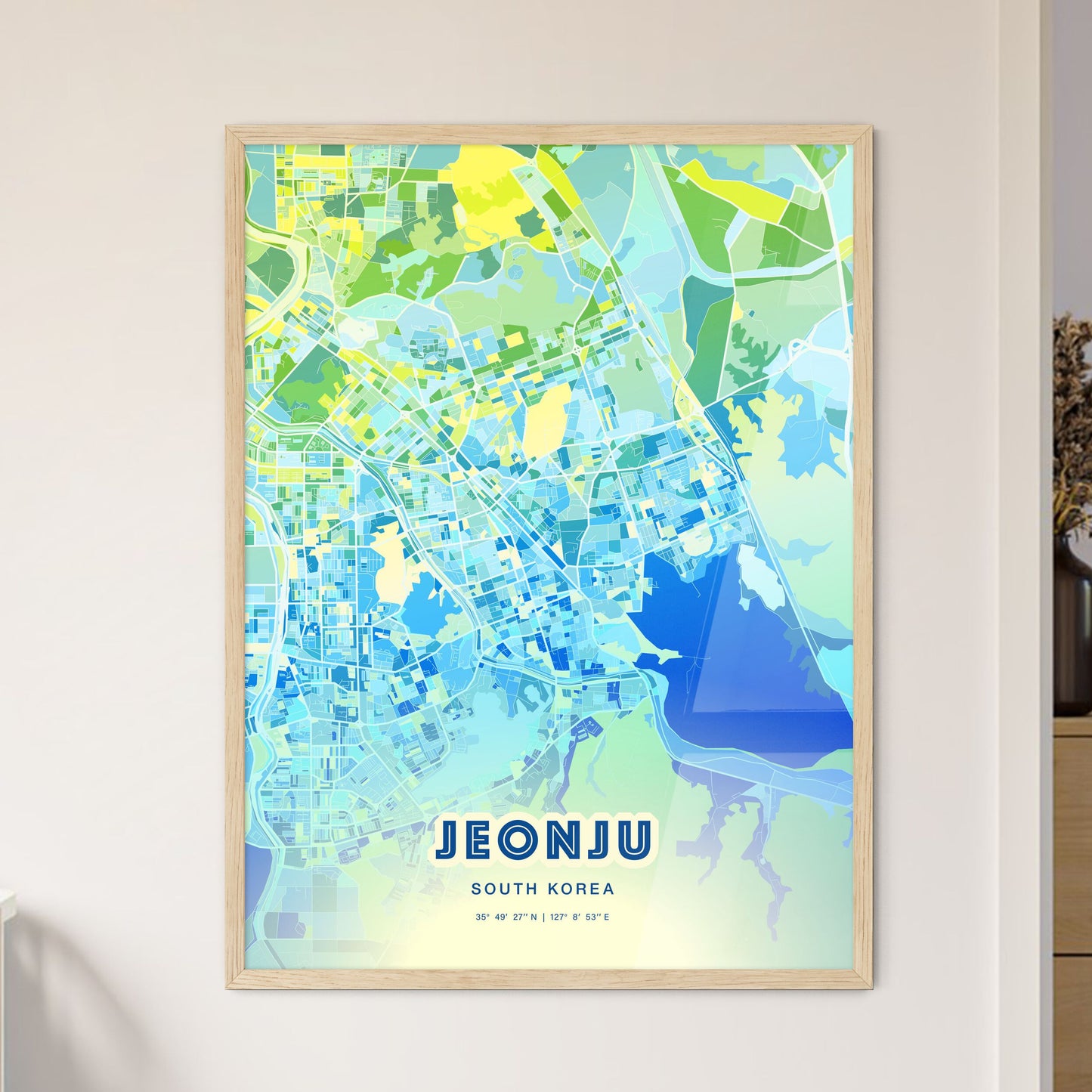 Colorful JEONJU SOUTH KOREA Fine Art Map Cool Blue