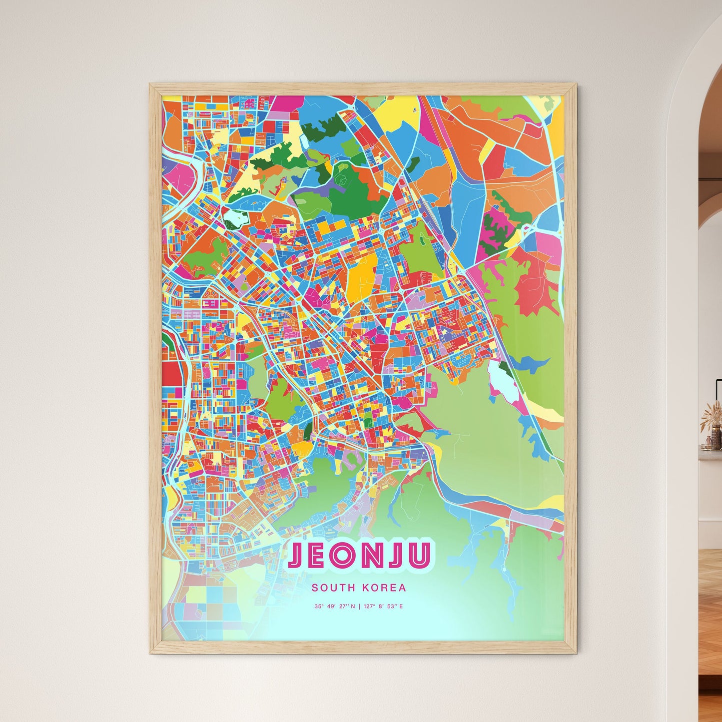 Colorful JEONJU SOUTH KOREA Fine Art Map Crazy Colors
