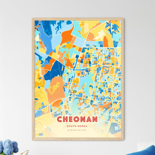 Colorful CHEONAN SOUTH KOREA Fine Art Map Blue Orange
