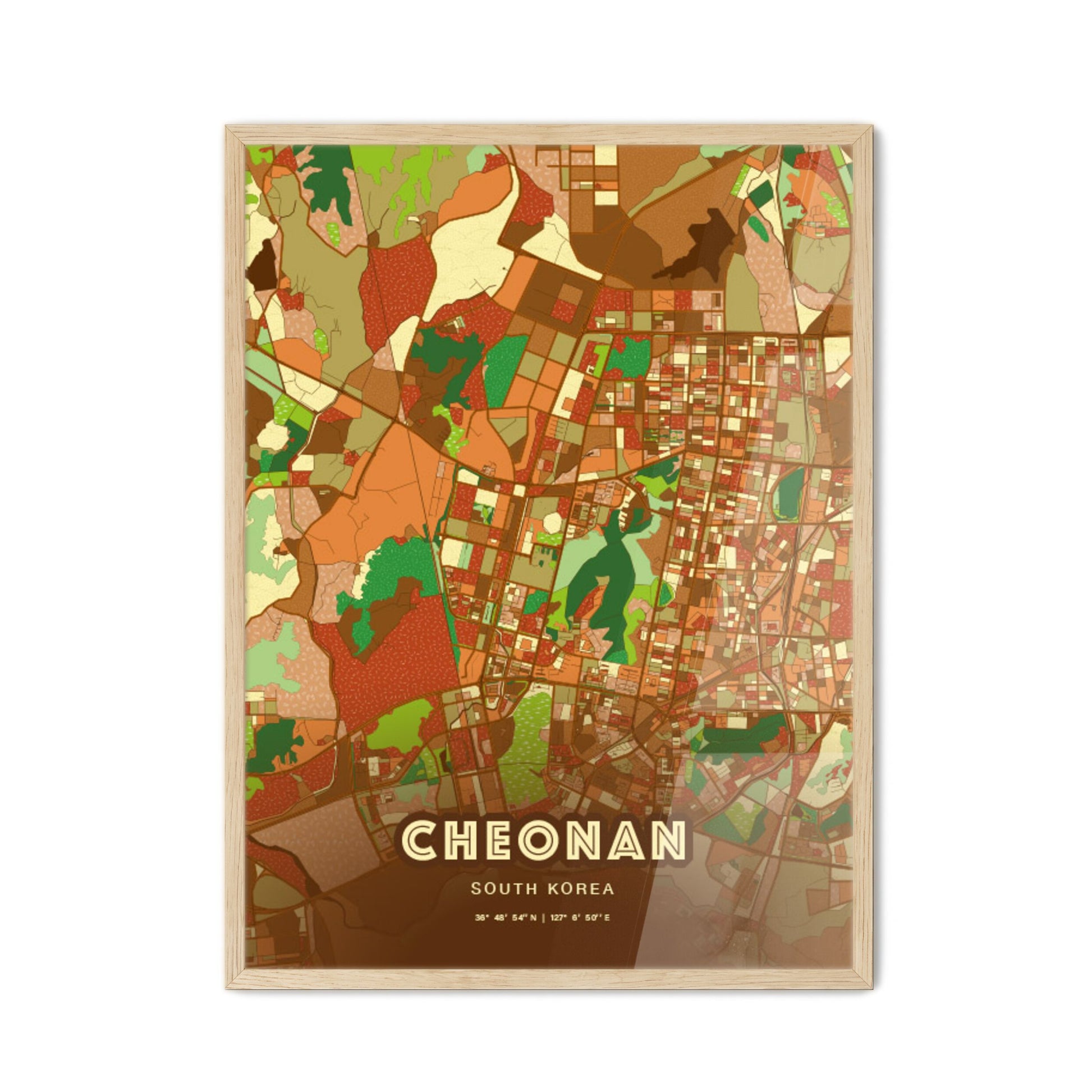 Colorful CHEONAN SOUTH KOREA Fine Art Map Farmhouse