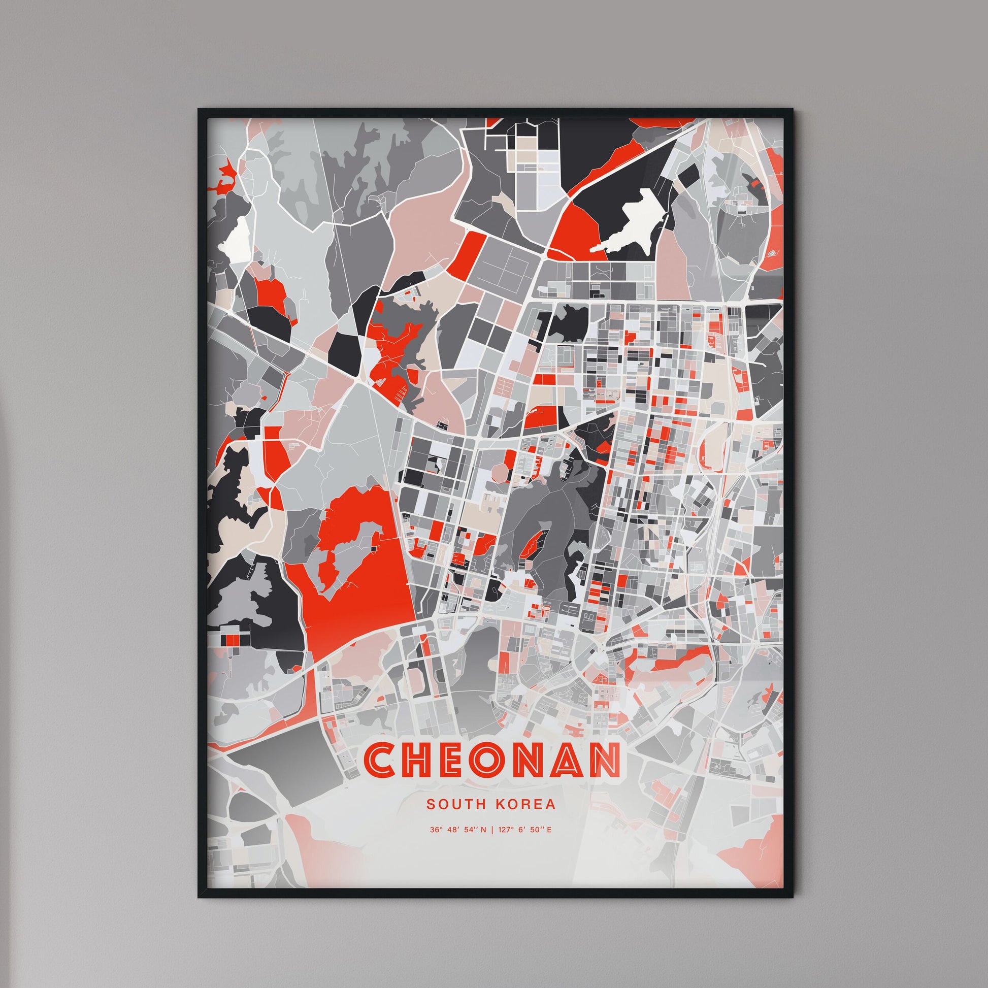 Colorful CHEONAN SOUTH KOREA Fine Art Map Modern