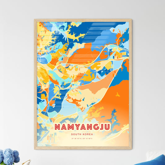 Colorful NAMYANGJU SOUTH KOREA Fine Art Map Blue Orange