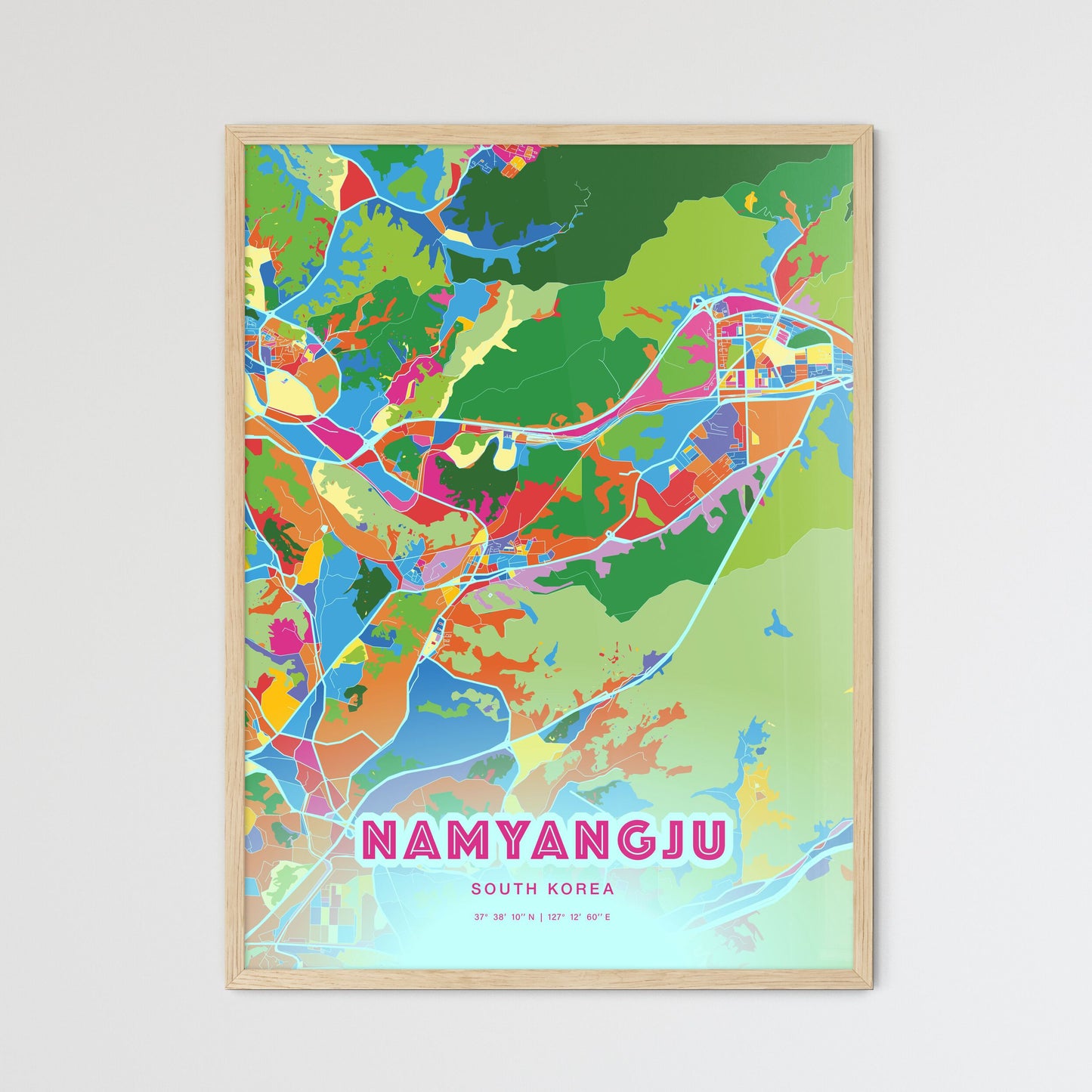 Colorful NAMYANGJU SOUTH KOREA Fine Art Map Crazy Colors