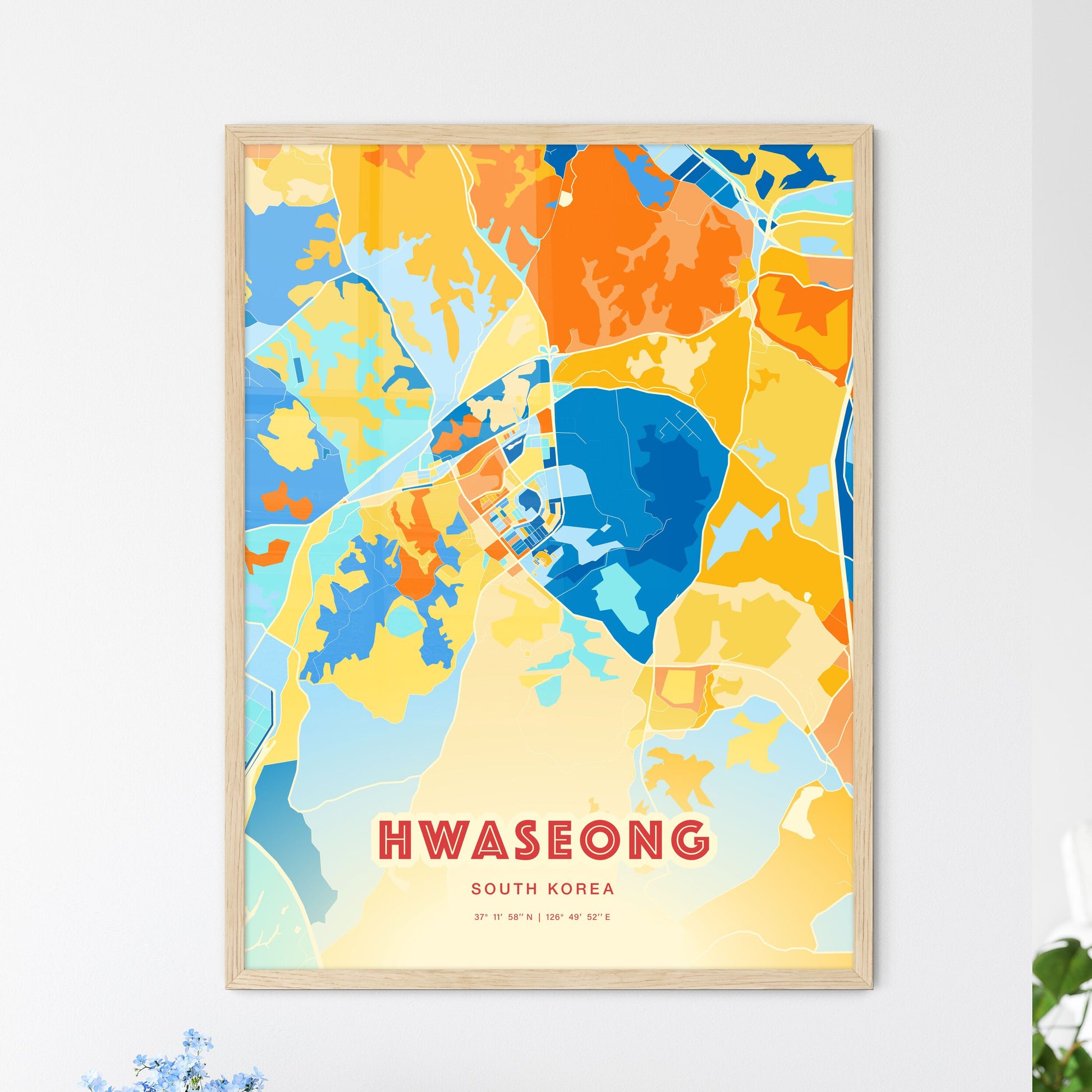 Colorful HWASEONG SOUTH KOREA Fine Art Map Blue Orange
