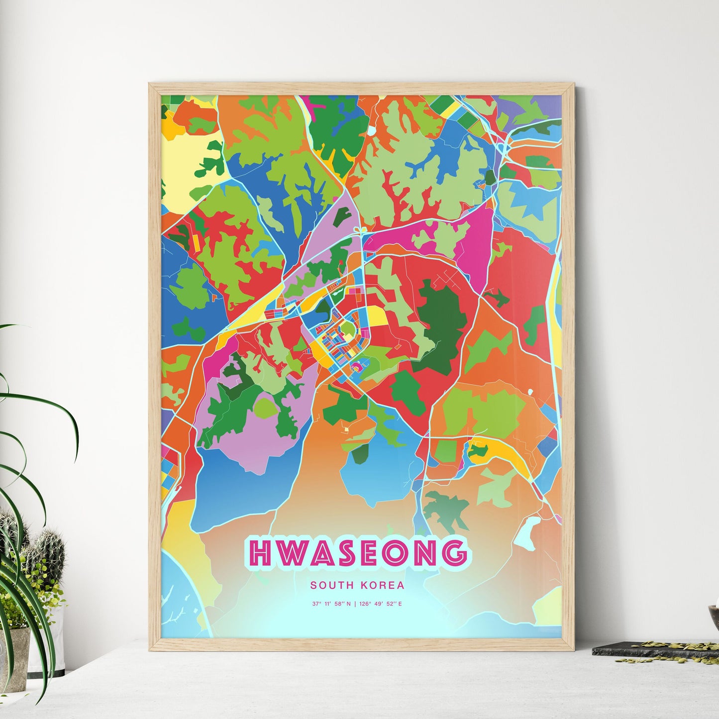 Colorful HWASEONG SOUTH KOREA Fine Art Map Crazy Colors