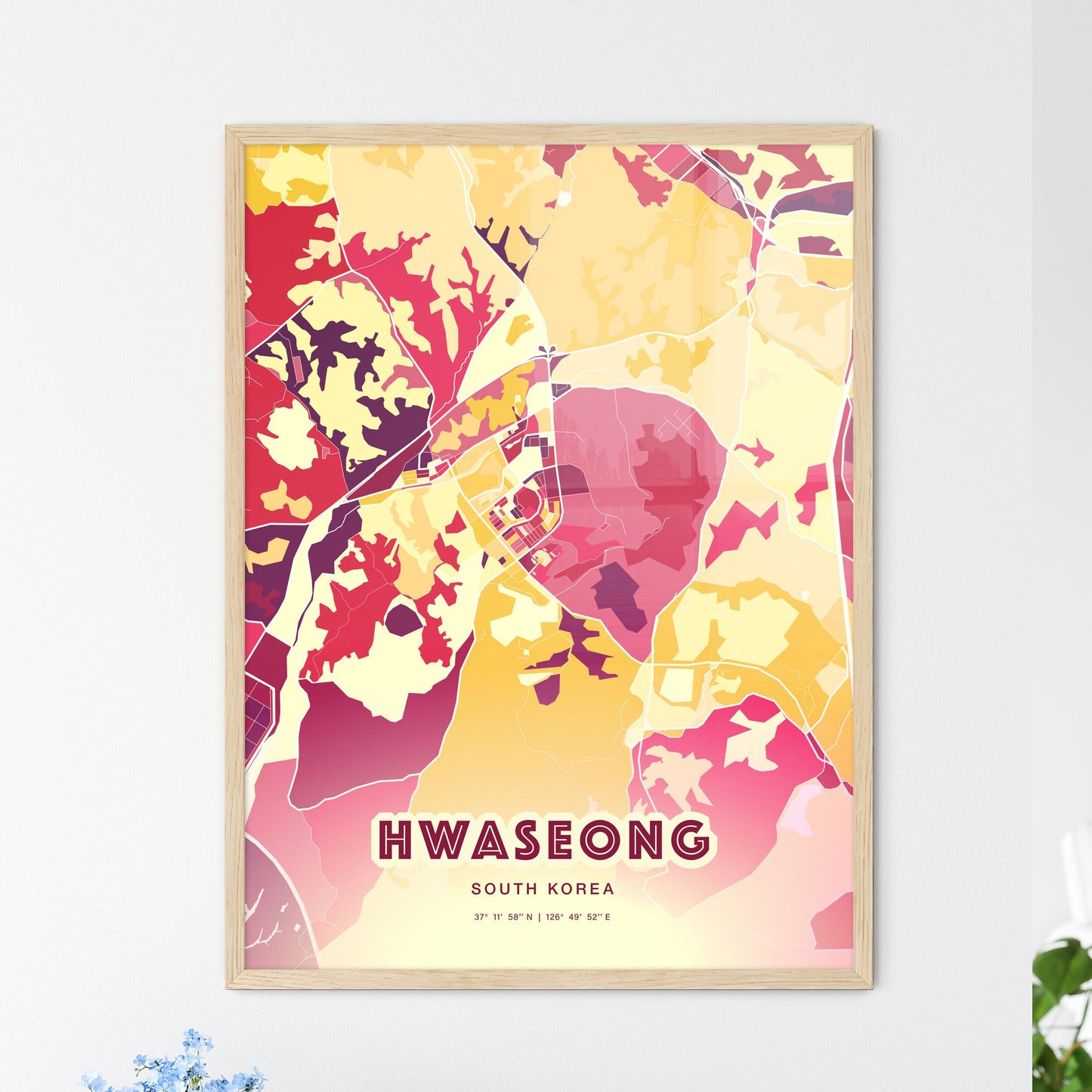 Colorful HWASEONG SOUTH KOREA Fine Art Map Hot Red