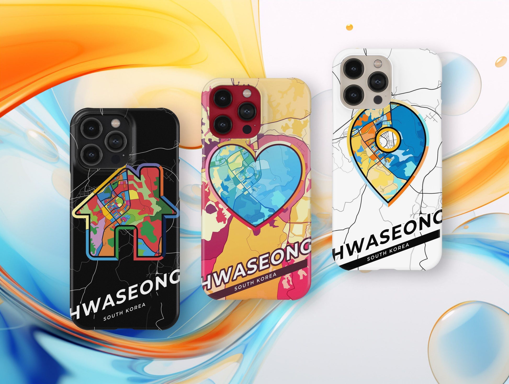 Hwaseong South Korea slim phone case with colorful icon. Birthday, wedding or housewarming gift. Couple match cases.