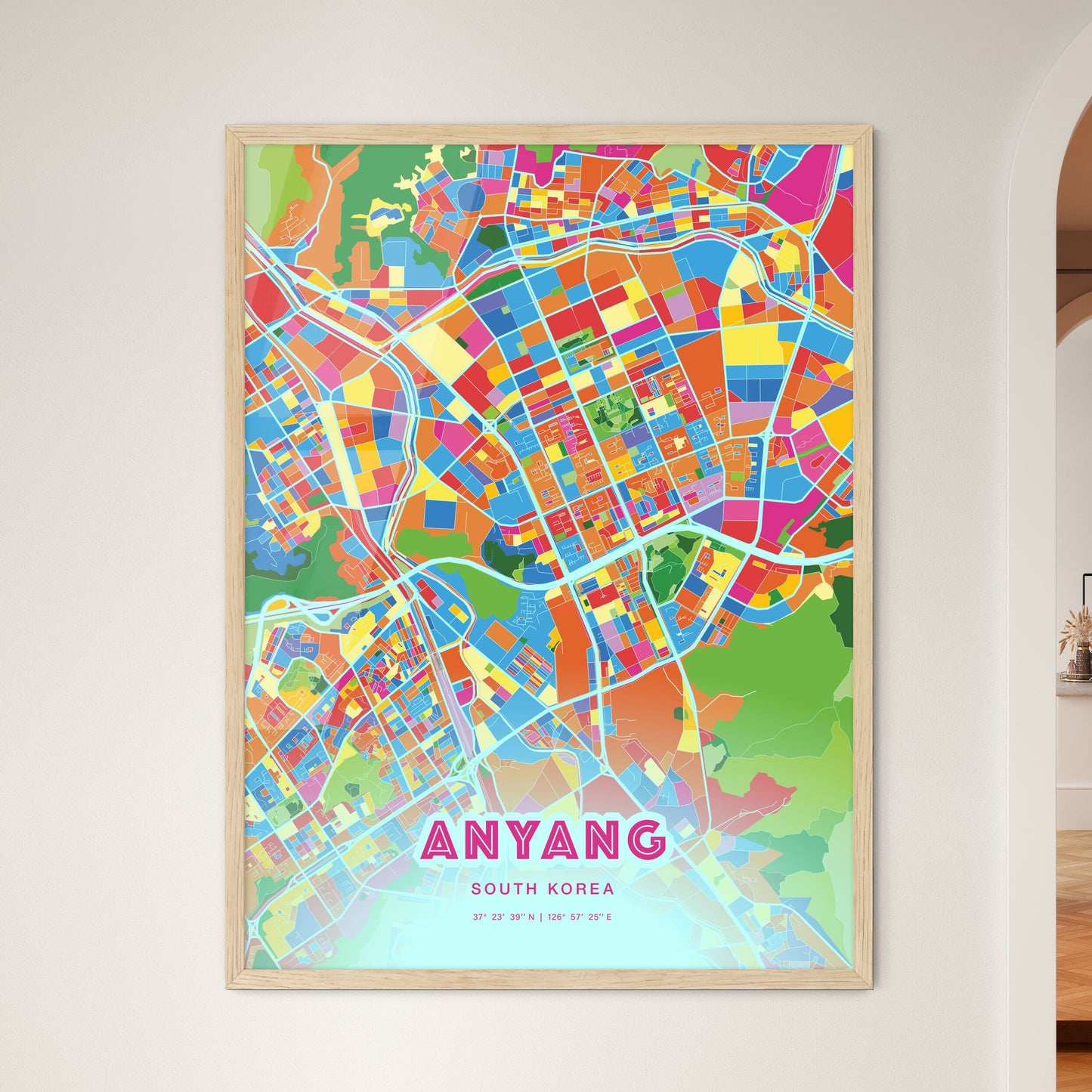 Colorful ANYANG SOUTH KOREA Fine Art Map Crazy Colors