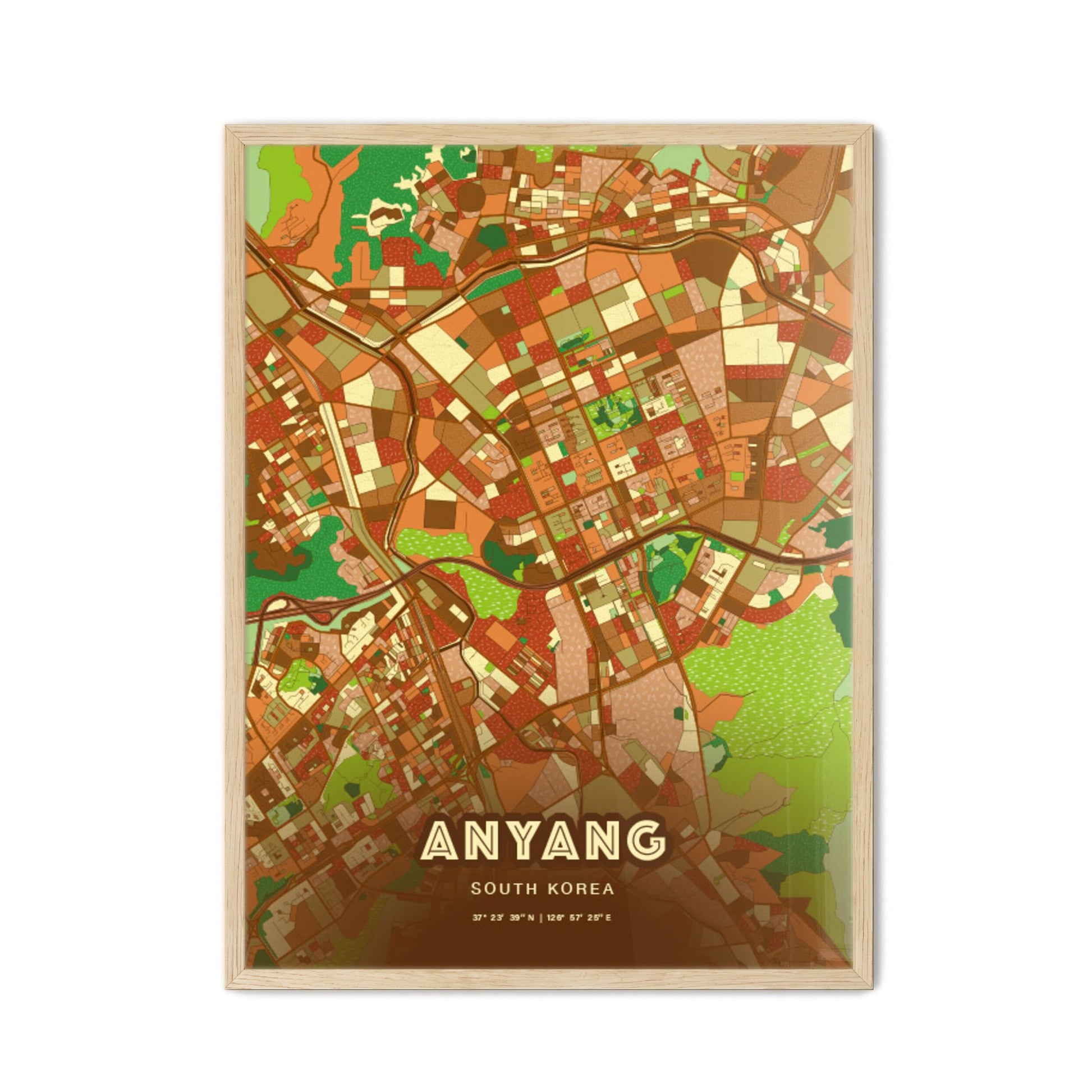 Colorful ANYANG SOUTH KOREA Fine Art Map Farmhouse