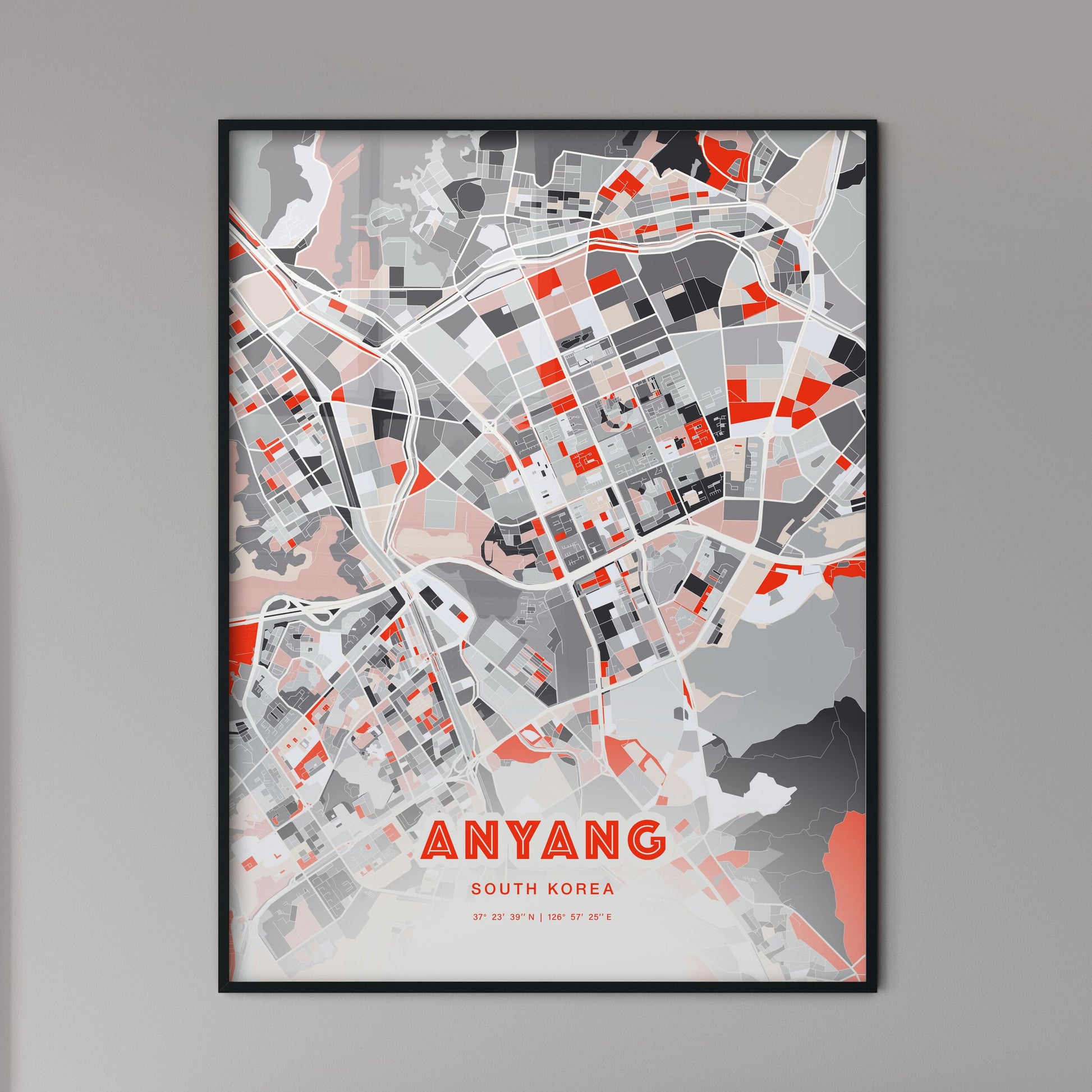 Colorful ANYANG SOUTH KOREA Fine Art Map Modern