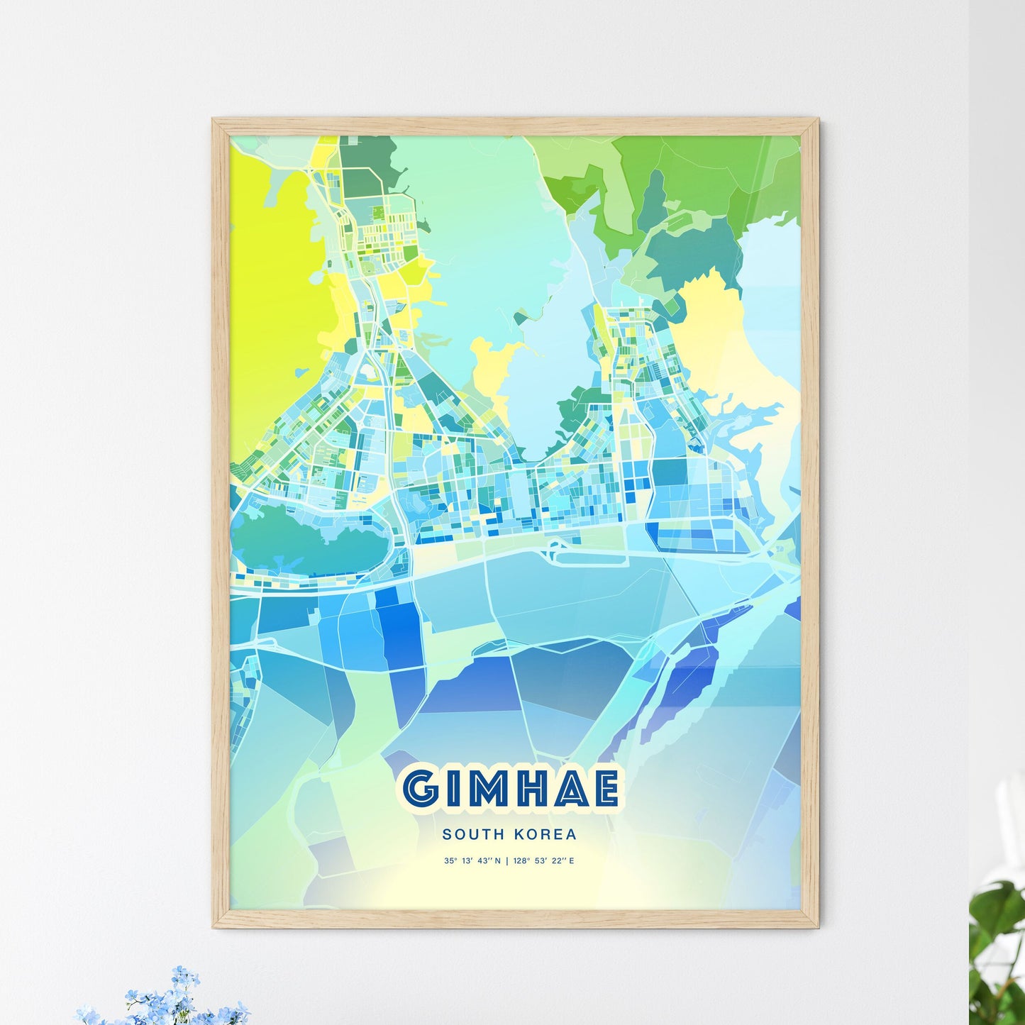 Colorful GIMHAE SOUTH KOREA Fine Art Map Cool Blue