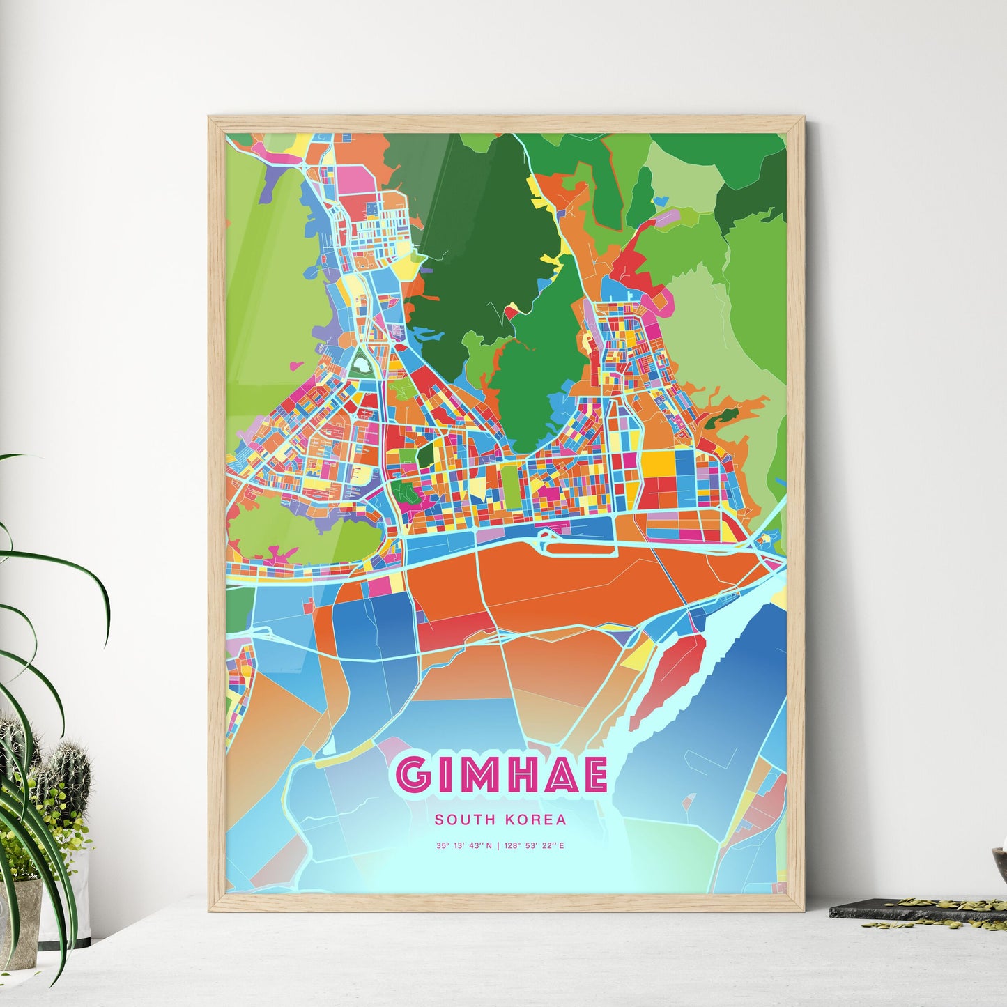 Colorful GIMHAE SOUTH KOREA Fine Art Map Crazy Colors