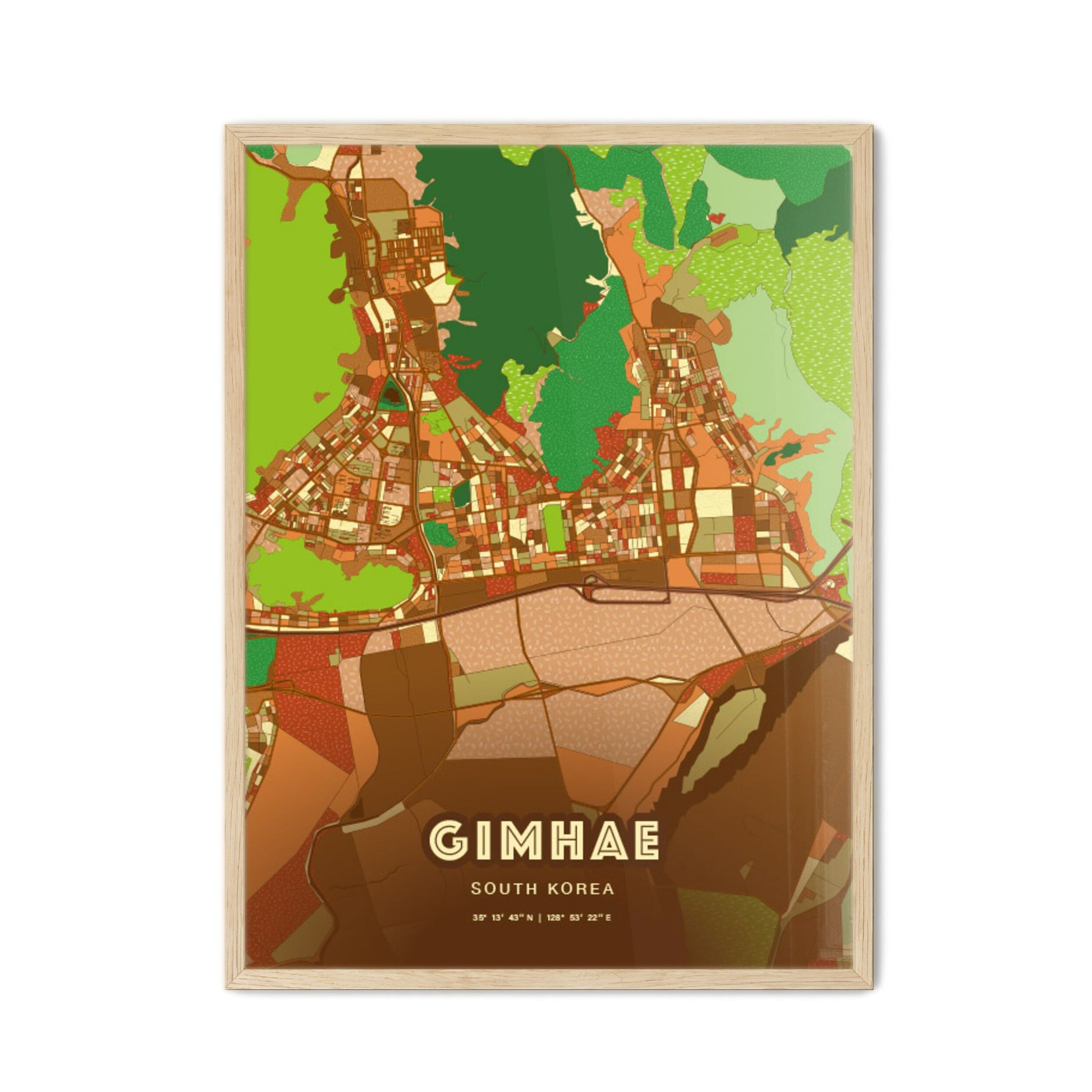 Colorful GIMHAE SOUTH KOREA Fine Art Map Farmhouse