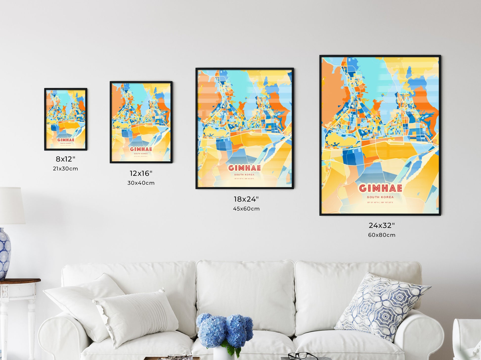 Colorful GIMHAE SOUTH KOREA Fine Art Map Blue Orange