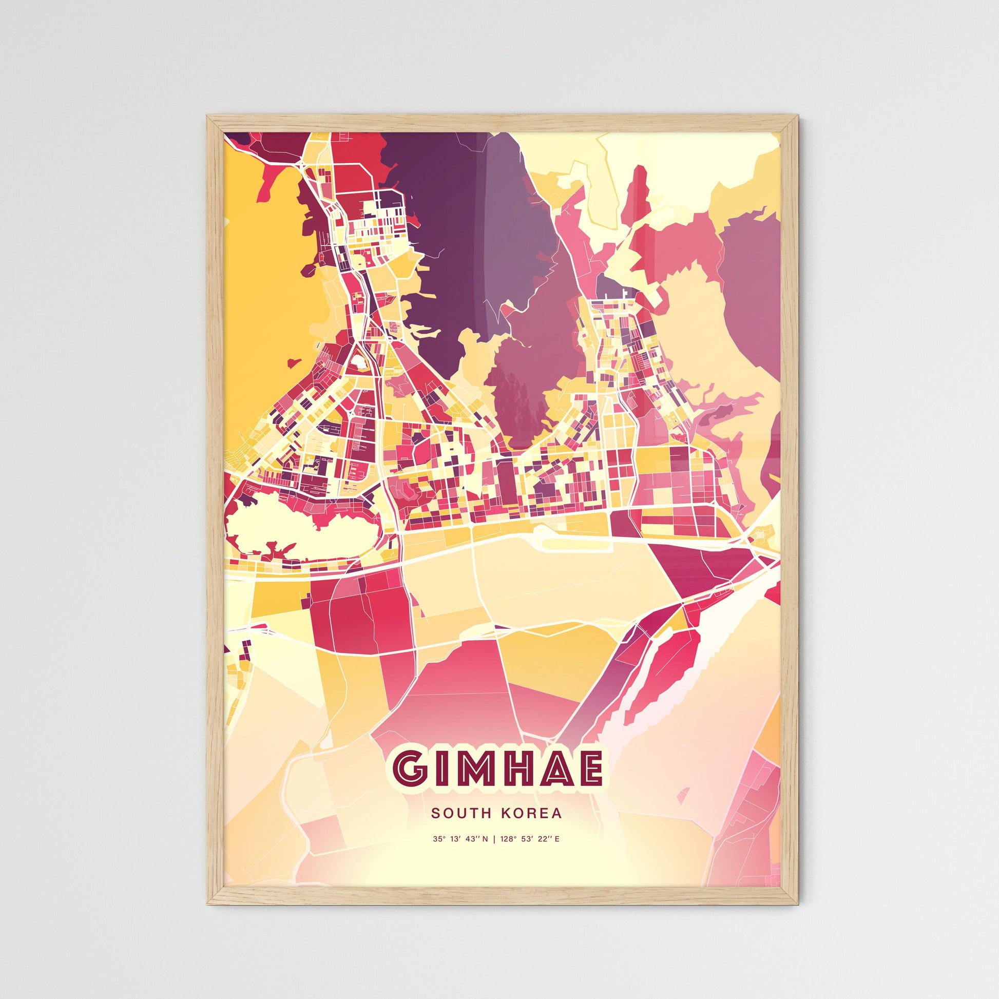 Colorful GIMHAE SOUTH KOREA Fine Art Map Hot Red