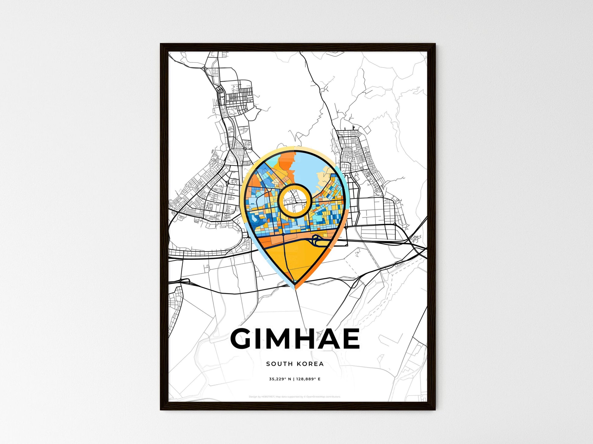 Gimhae South Korea wedding art map with pointer icon