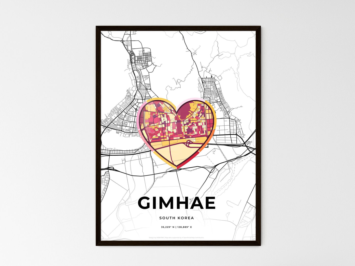 Gimhae South Korea wedding art map with heart icon