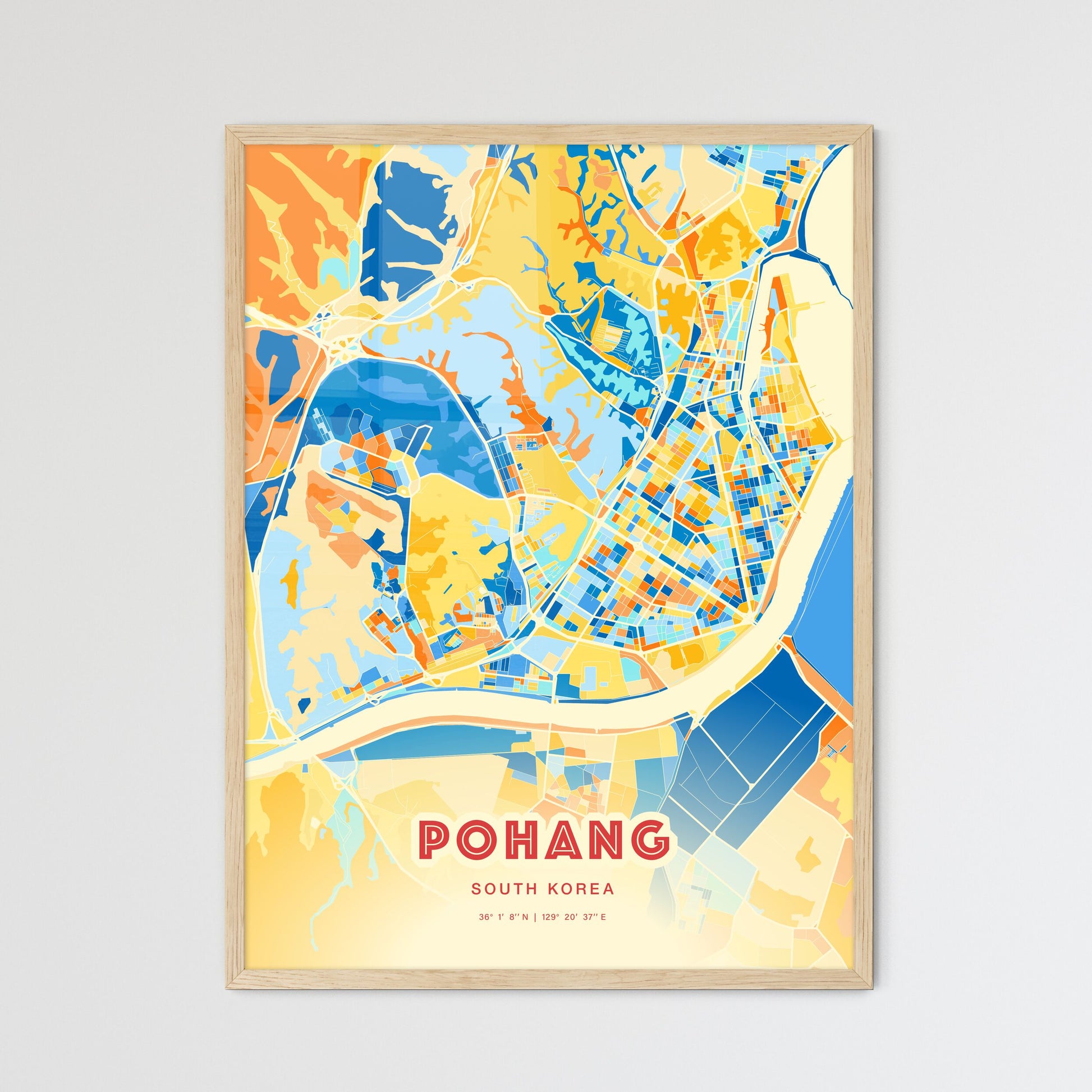 Colorful POHANG SOUTH KOREA Fine Art Map Blue Orange