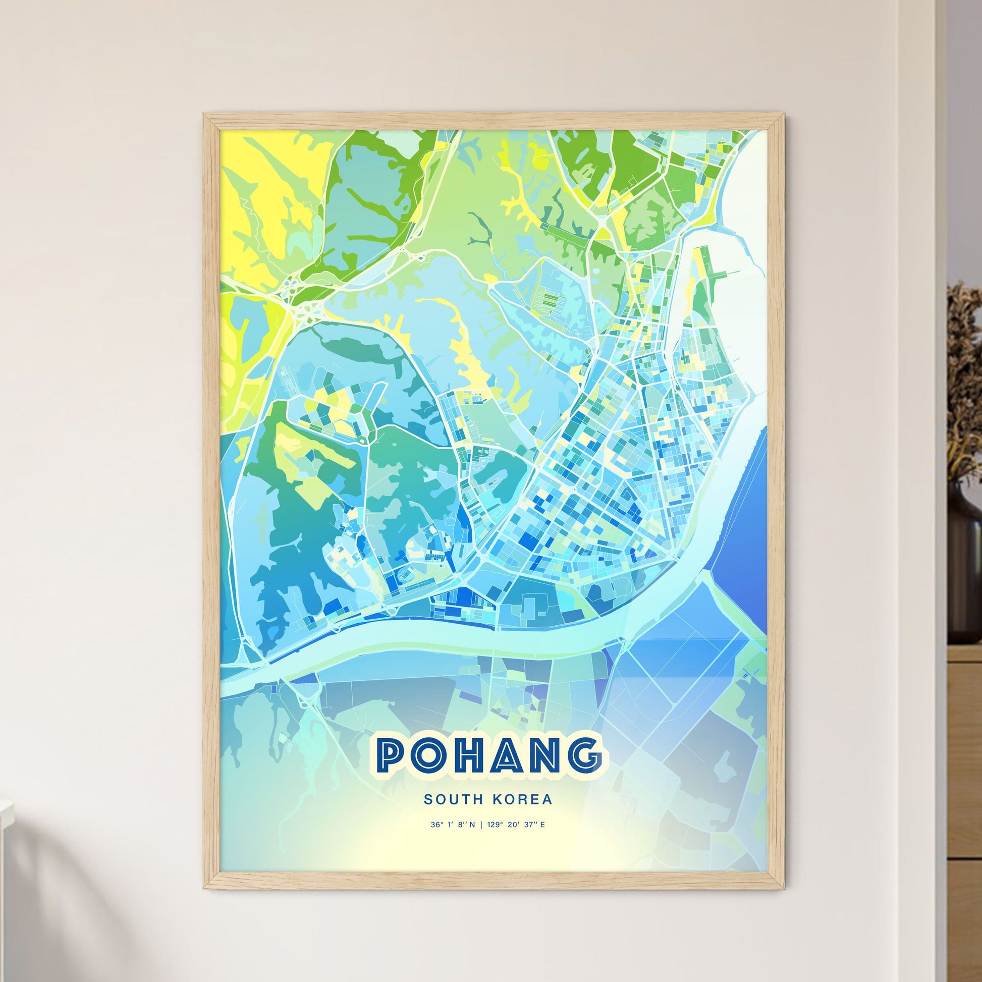 Colorful POHANG SOUTH KOREA Fine Art Map Cool Blue