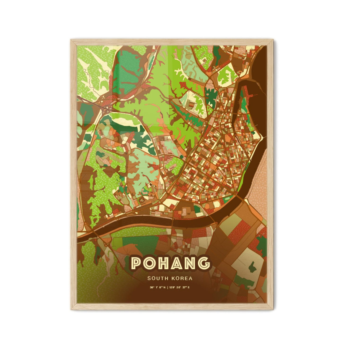 Colorful POHANG SOUTH KOREA Fine Art Map Farmhouse