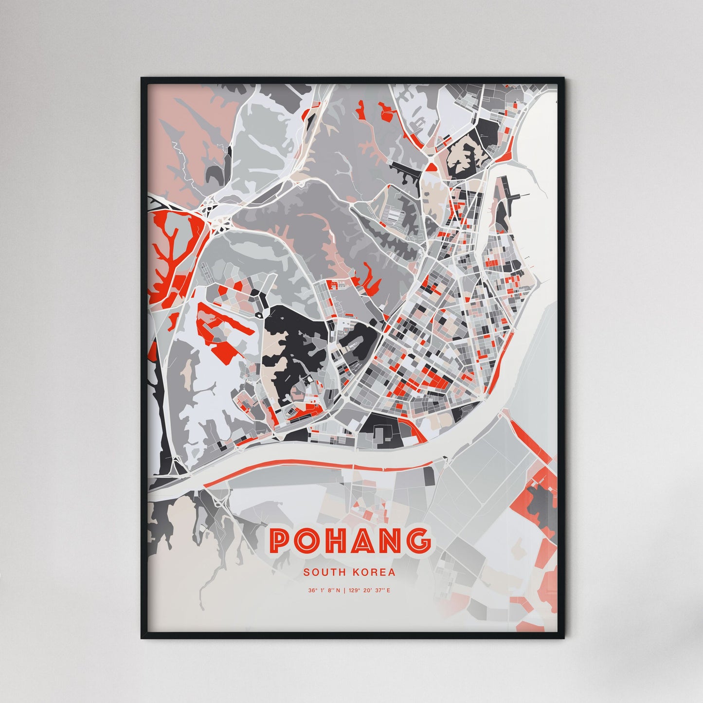 Colorful POHANG SOUTH KOREA Fine Art Map Modern