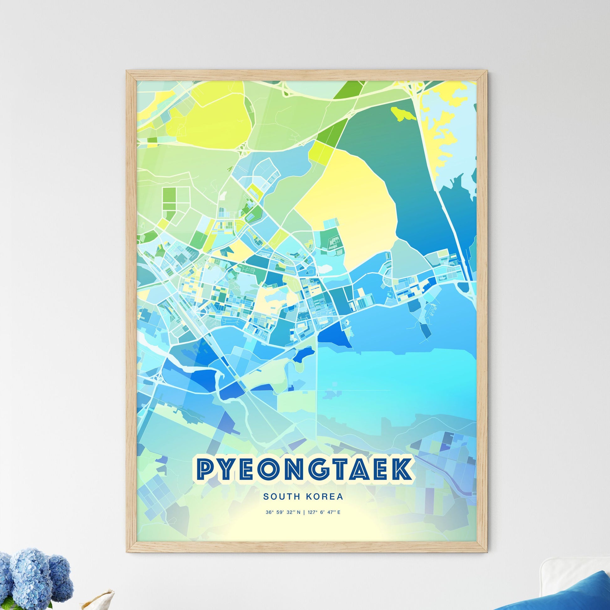 Colorful PYEONGTAEK SOUTH KOREA Fine Art Map Cool Blue