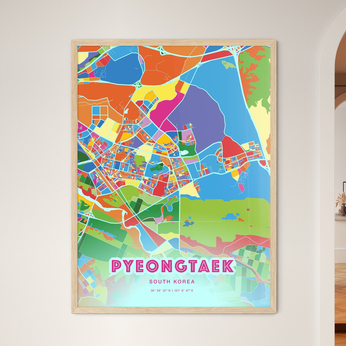 Colorful PYEONGTAEK SOUTH KOREA Fine Art Map Crazy Colors