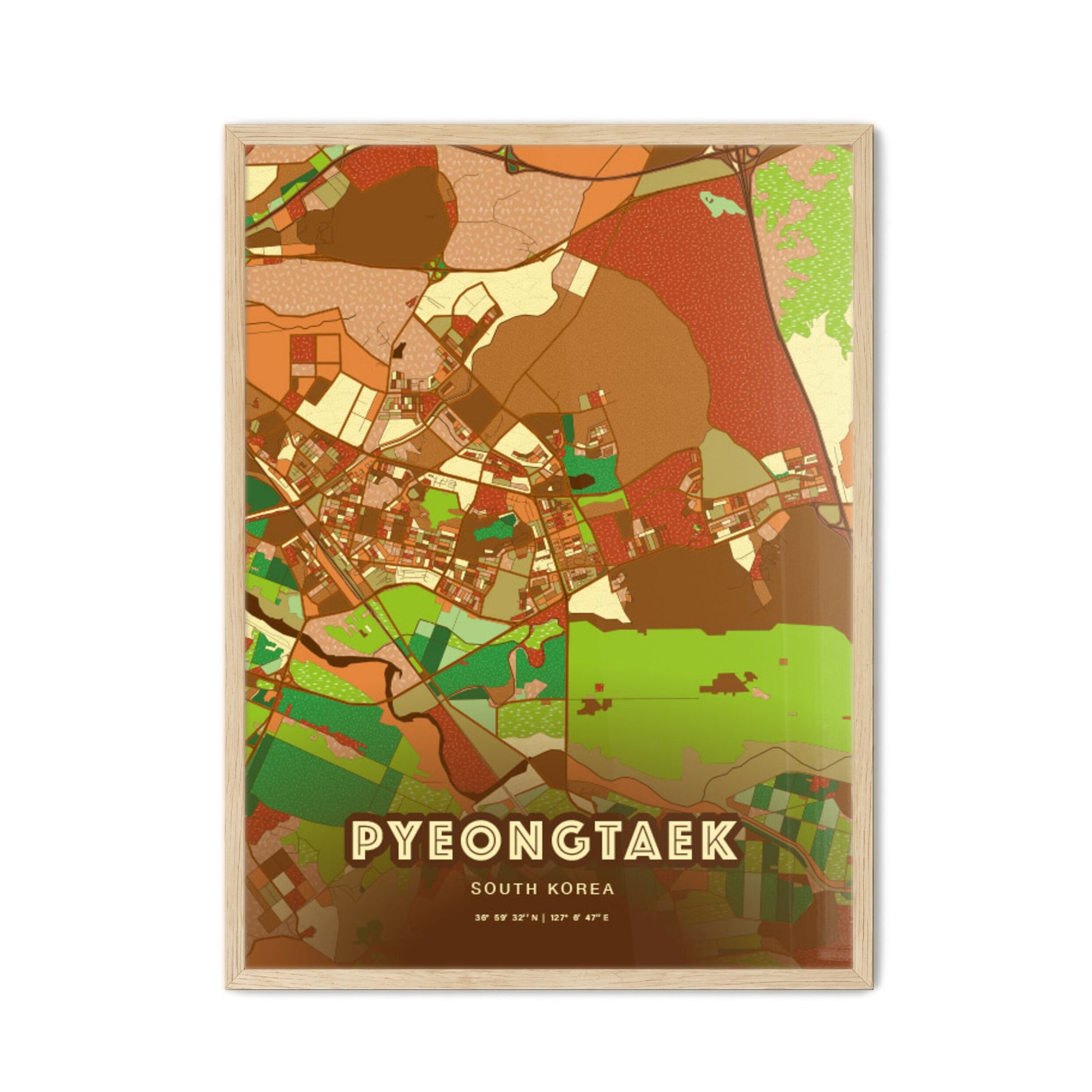 Colorful PYEONGTAEK SOUTH KOREA Fine Art Map Farmhouse