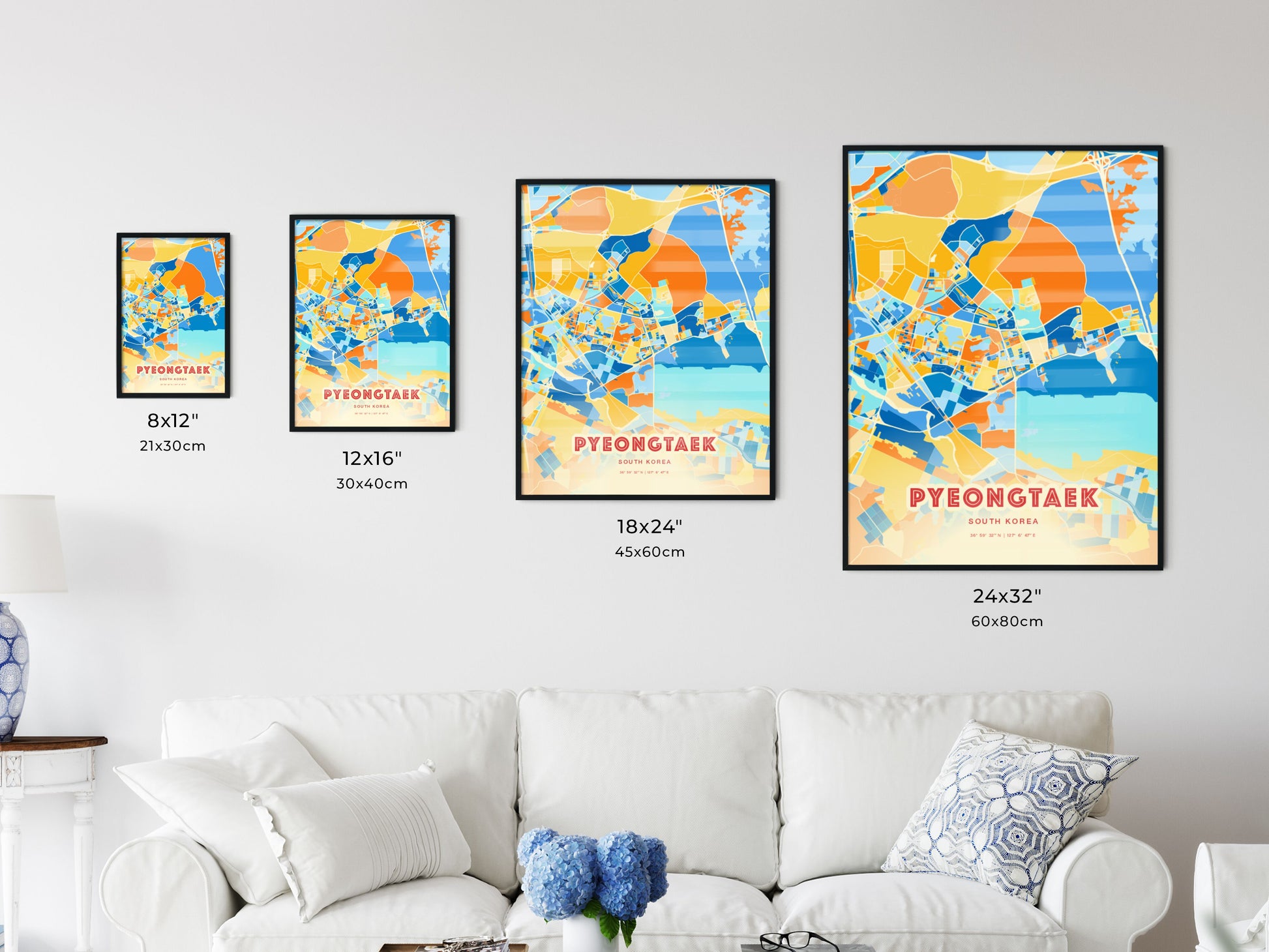 Colorful PYEONGTAEK SOUTH KOREA Fine Art Map Blue Orange