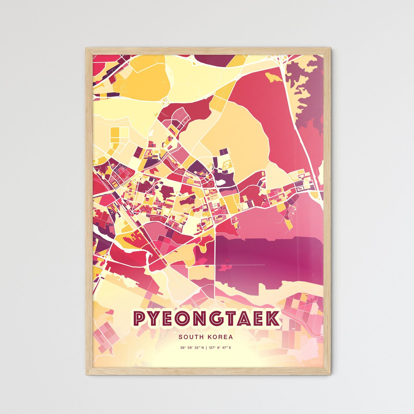 Colorful PYEONGTAEK SOUTH KOREA Fine Art Map Hot Red