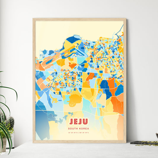 Colorful JEJU SOUTH KOREA Fine Art Map Blue Orange