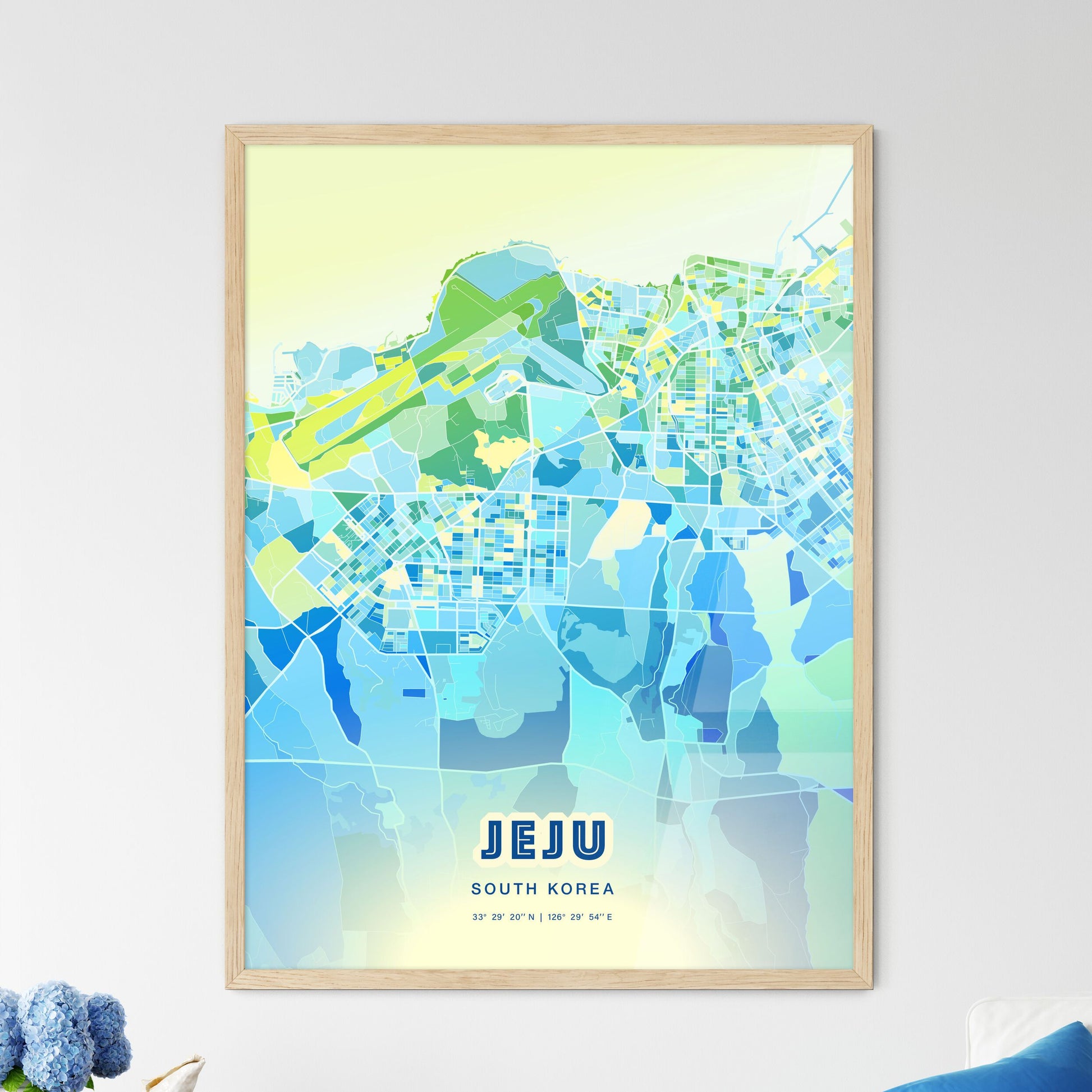 Colorful JEJU SOUTH KOREA Fine Art Map Cool Blue