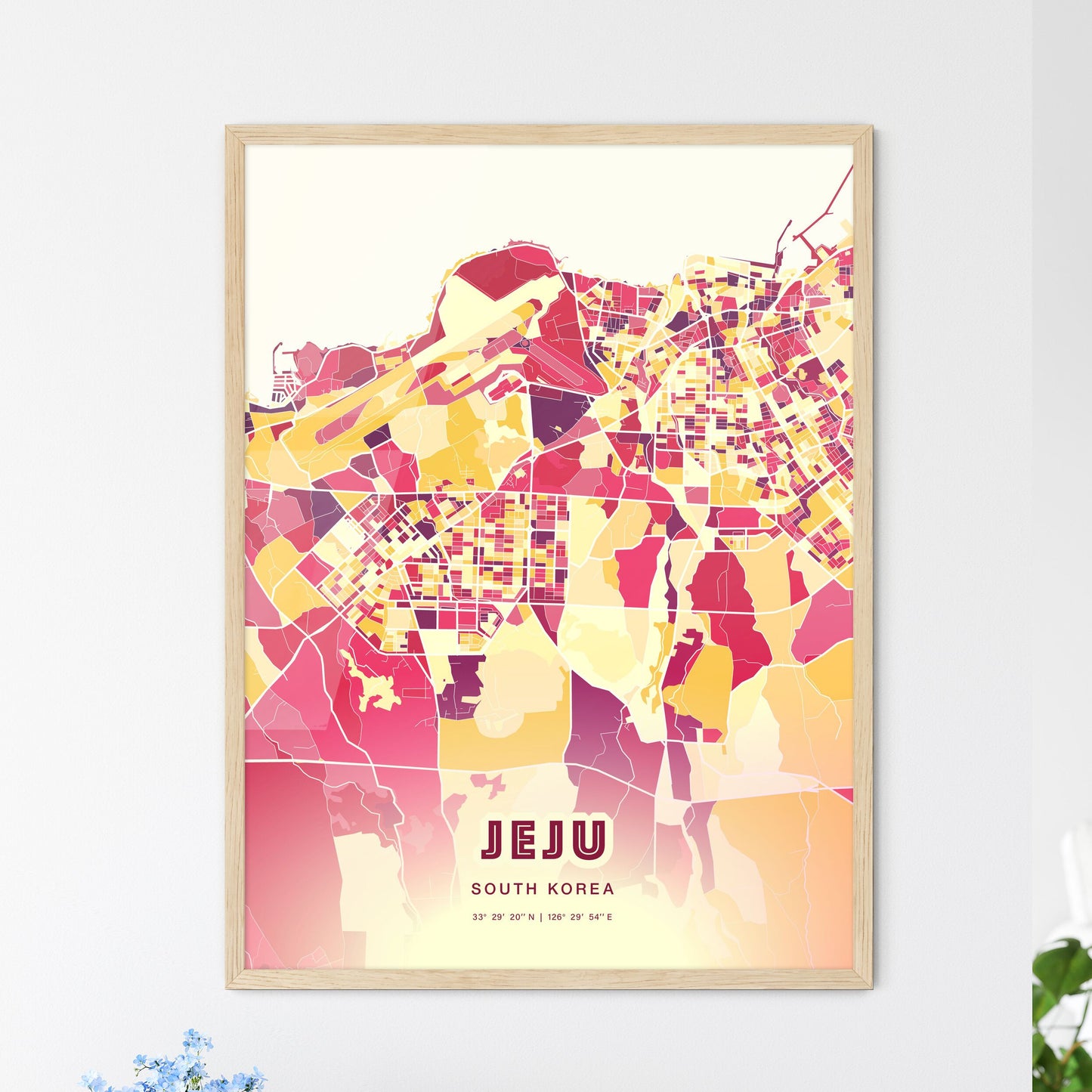 Colorful JEJU SOUTH KOREA Fine Art Map Hot Red